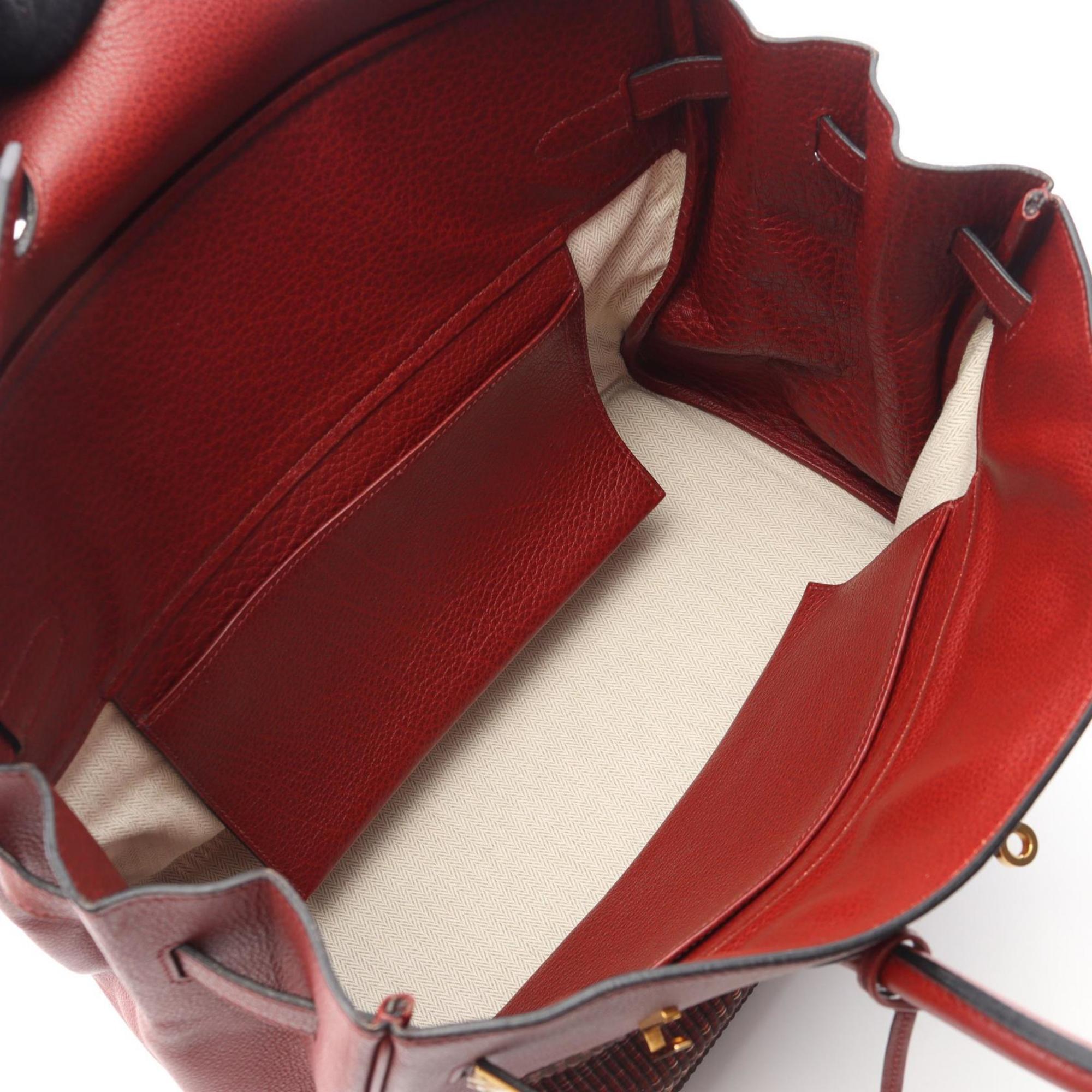 Hermes Bordeaux Rouge H Crinoline Buffle Skipper Leather Leather Handbag (Pre-Owned)