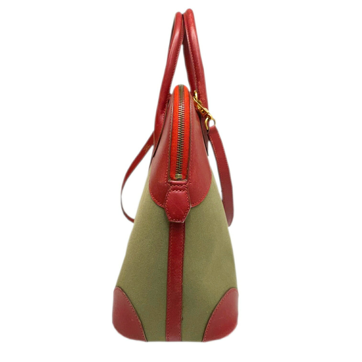 Hermes Khaki Rouge Garance Toile Officier Box Calf Leather Handbag Shoulder Bag (Pre-Owned)