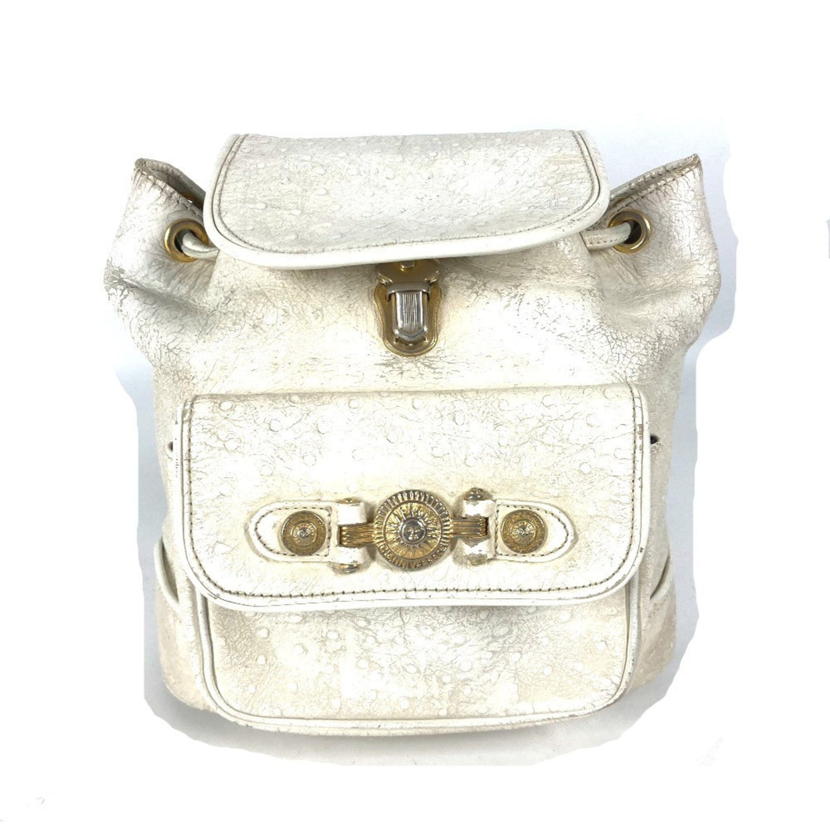 Versace Gold Ivory Leather Backpack (Pre-Owned)