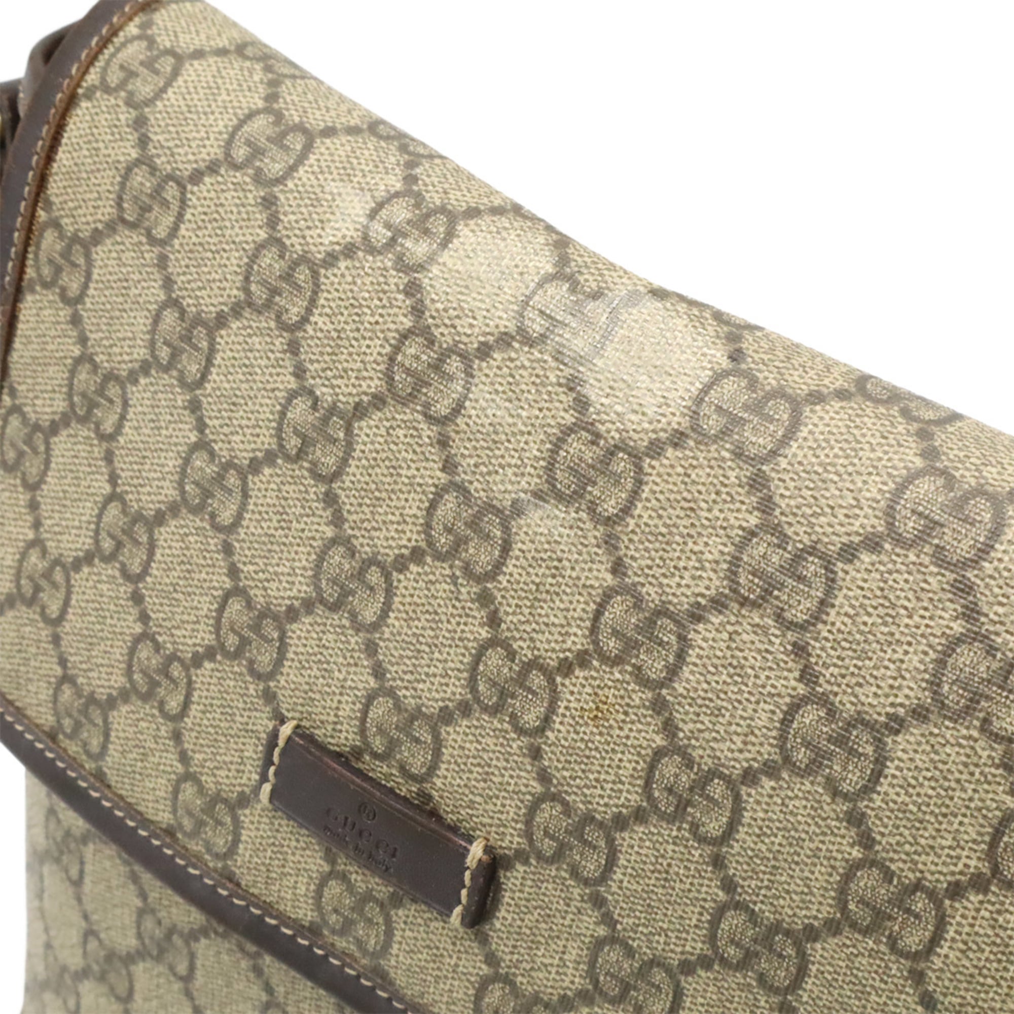 Gucci Gg Plus Beige Dark Brown Gg Supreme Leather Pochette Shoulder Bag (Pre-Owned)