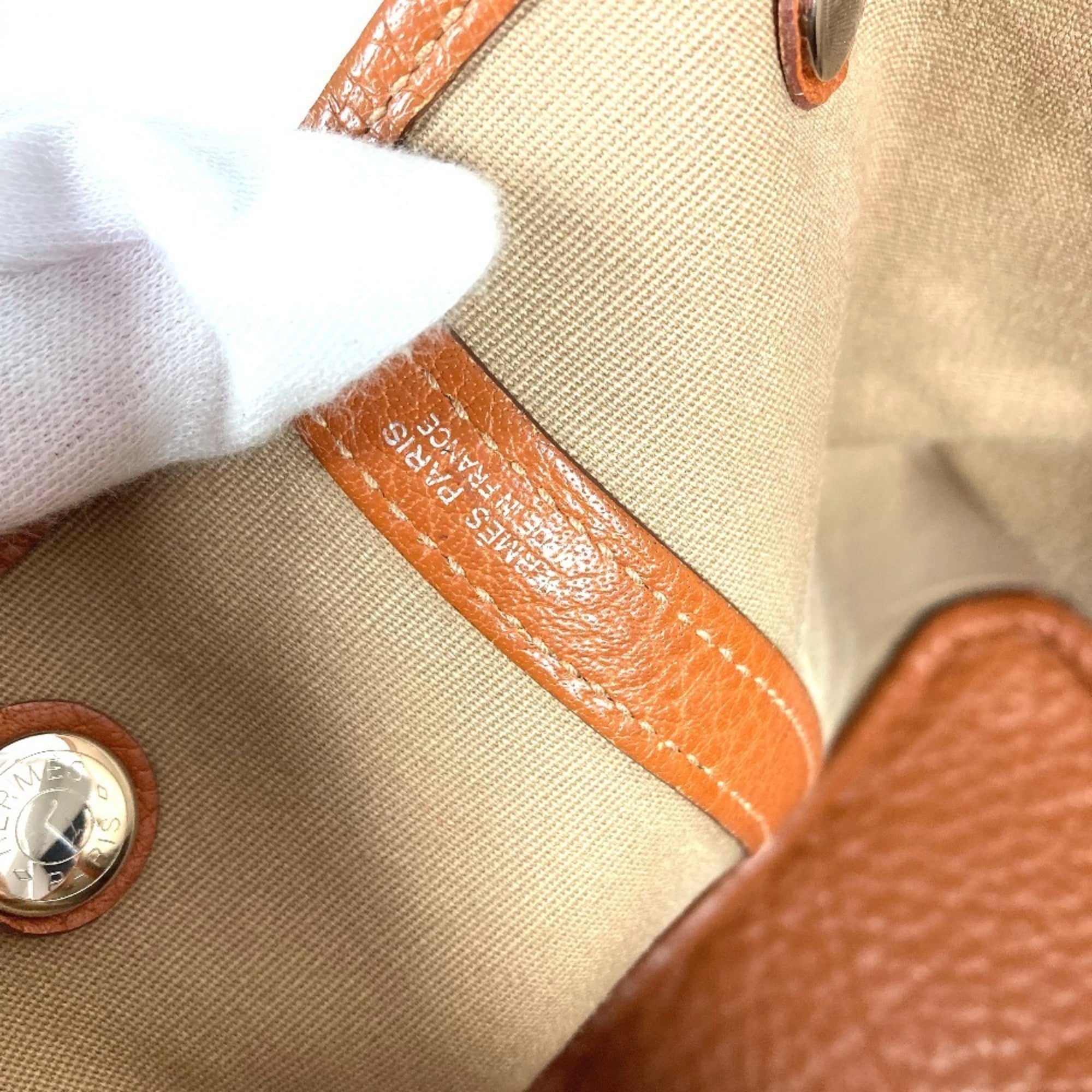 Hermes Orange Canvas Leather Handbag Shoulder Bag Tote Bag (Pre-Owned)
