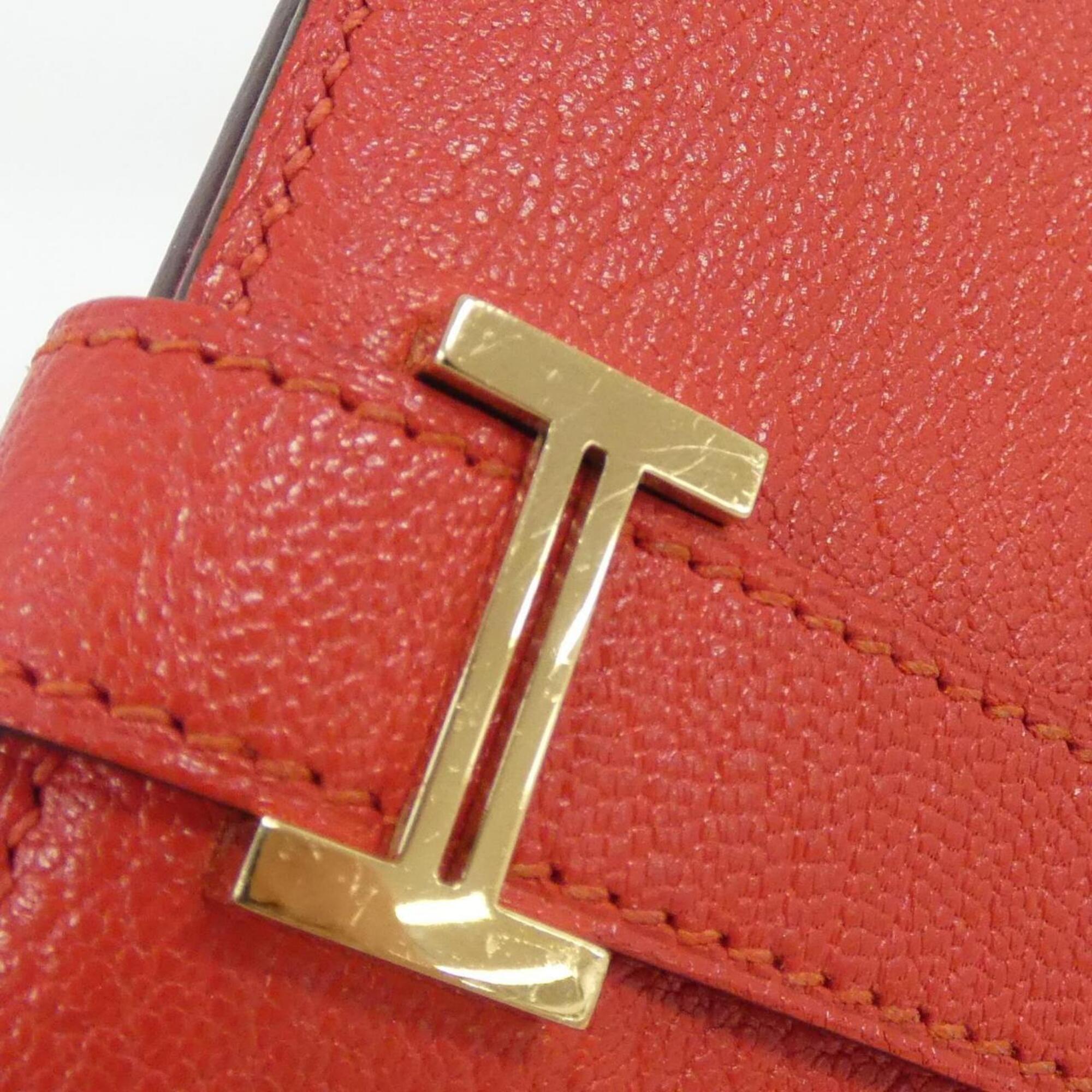 Hermes Red Color Chevre Leather Wallet (Bi-Fold) (Pre-Owned)