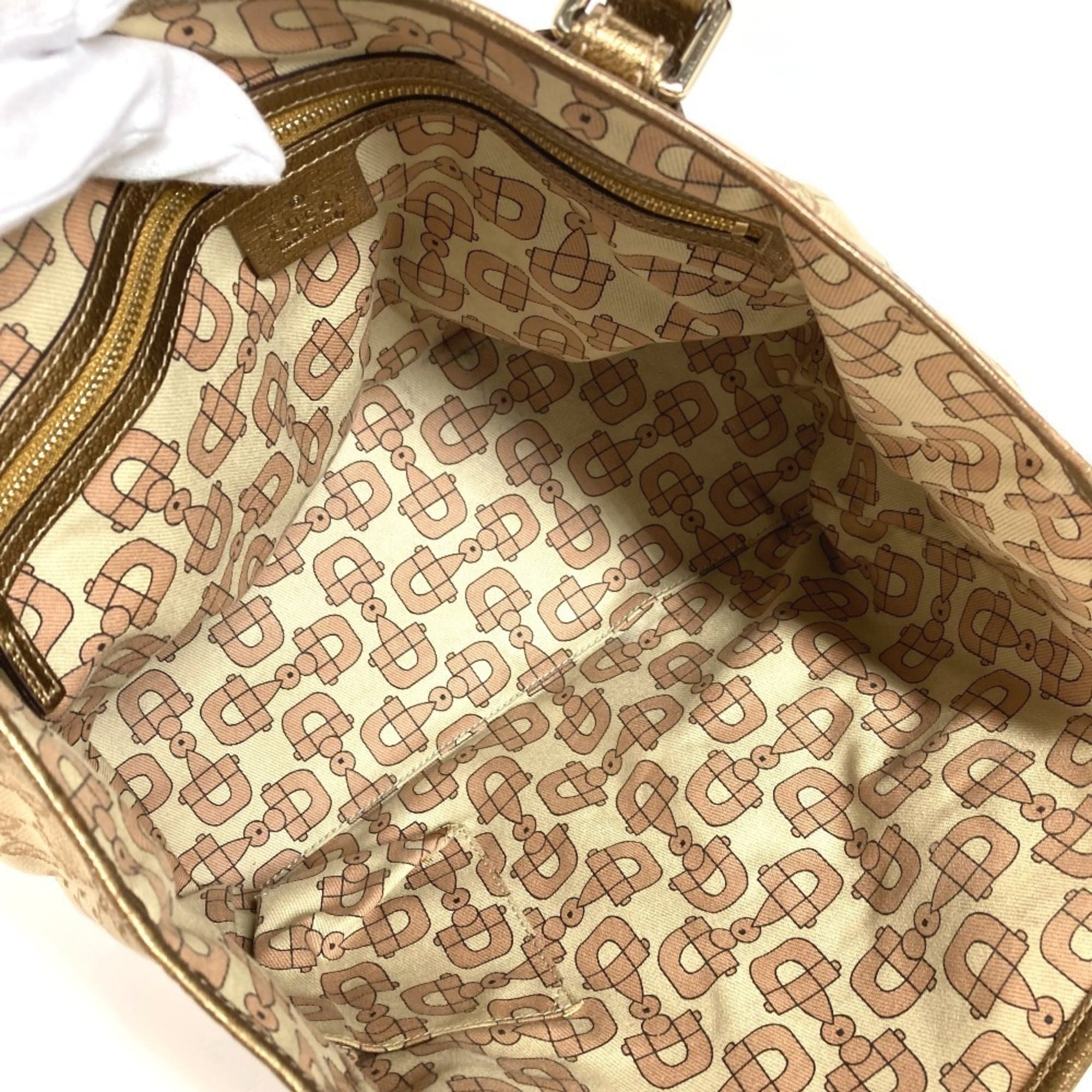 Gucci Beige Gg Canvas Leather Shoulder Bag Tote Bag (Pre-Owned)