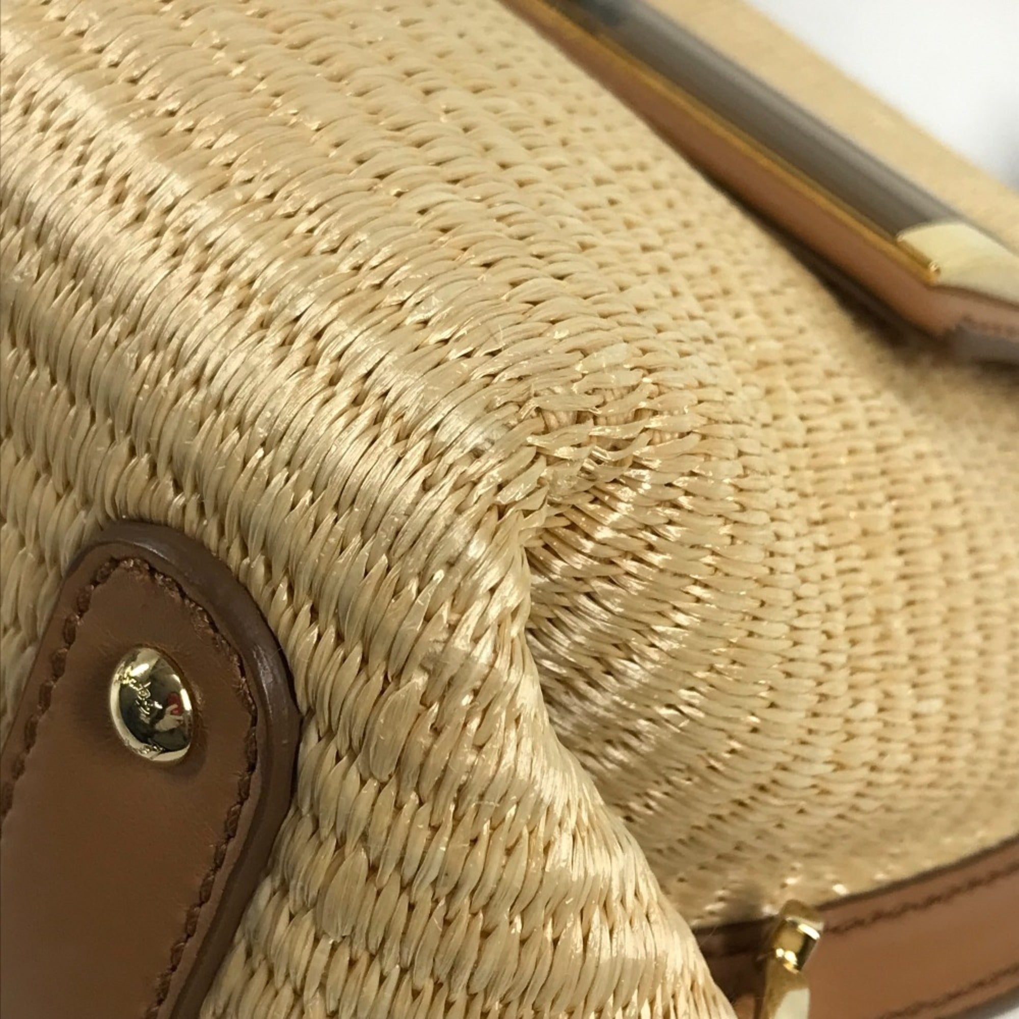Salvatore Ferragamo Beige Straw Leather Handbag Shoulder Bag (Pre-Owned)