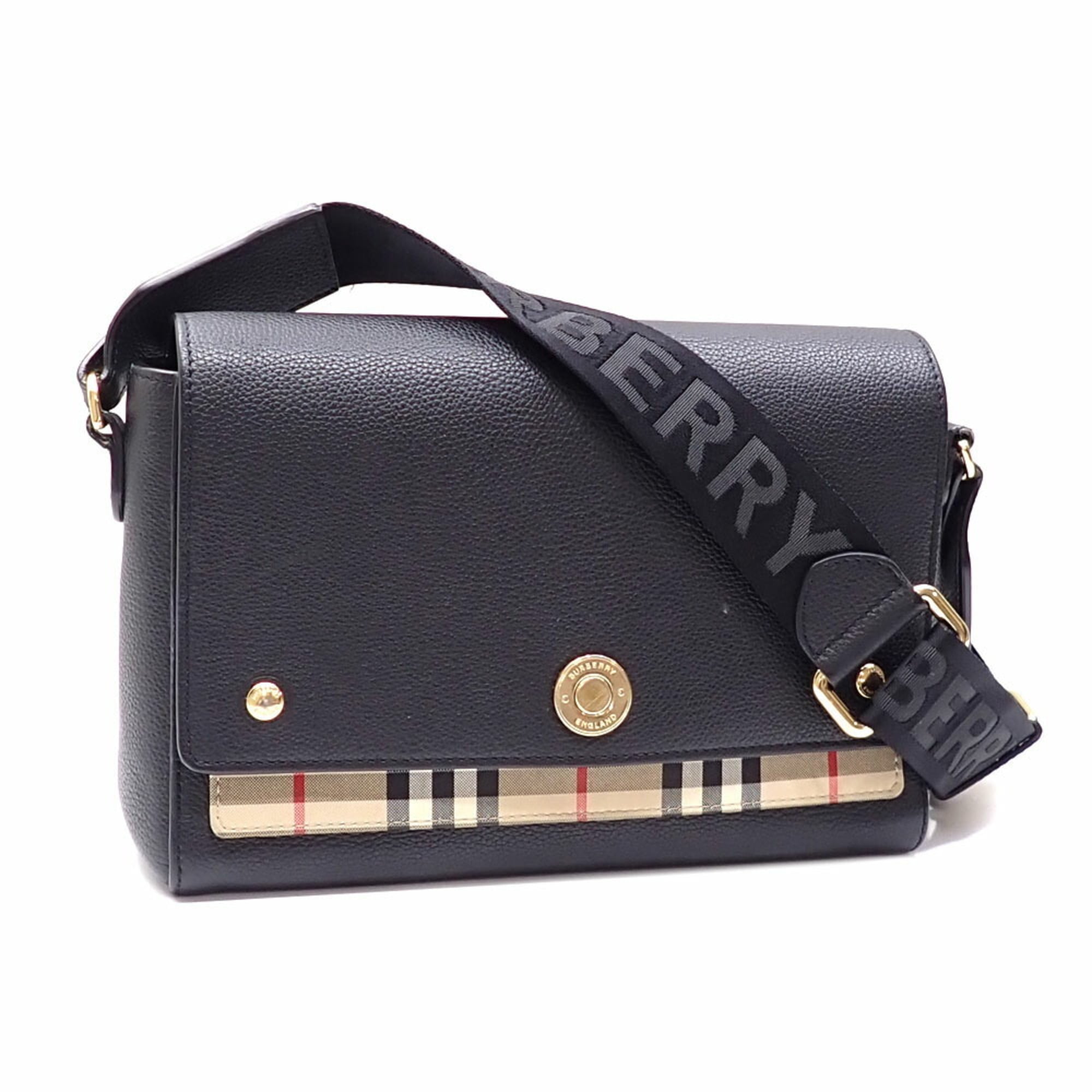 Burberry Beige Black Cotton Polyester Leather Shoulder Bag (Pre-Owned)