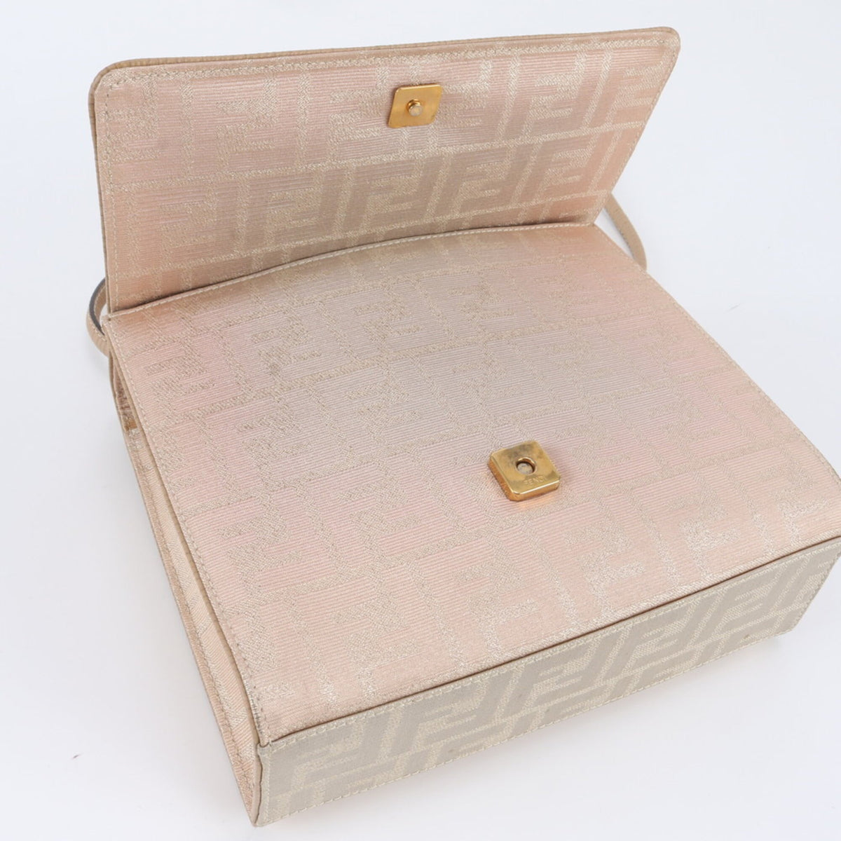 Fendi Pink Beige Leather Canvas Handbag Shoulder Bag (Pre-Owned)