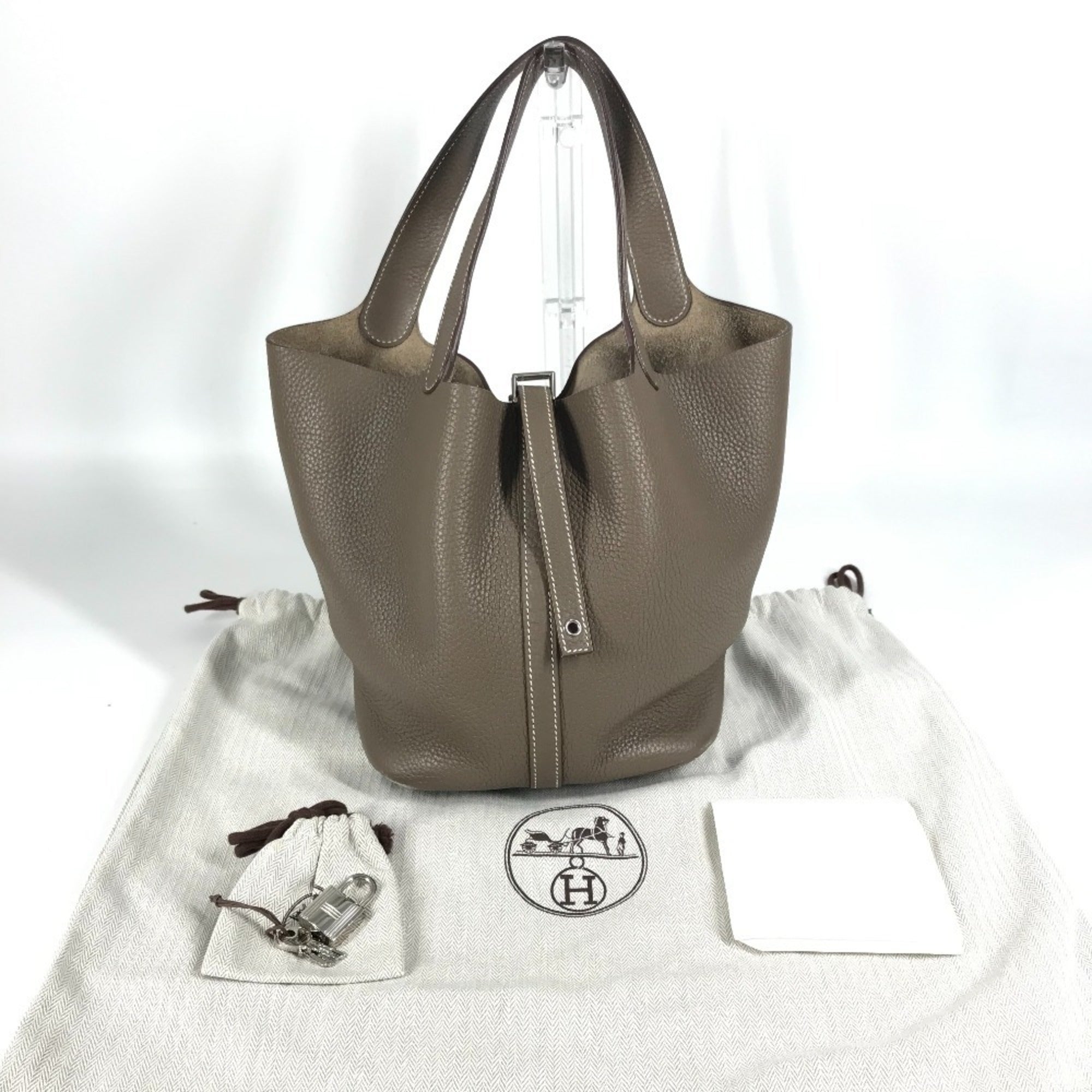 Hermes Picotin Etoupe Gray Gray Taurillon Clemence Leather Handbag (Pre-Owned)