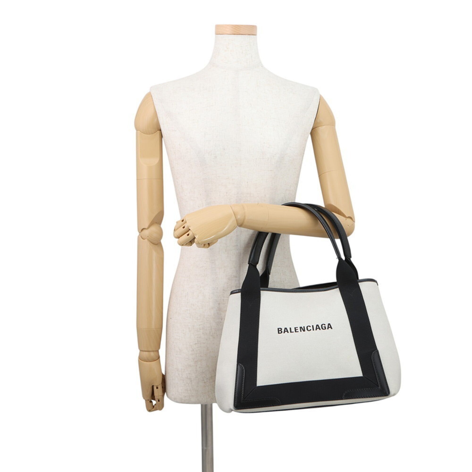Balenciaga Black White Canvas Leather Handbag Pouch Tote Bag (Pre-Owned)