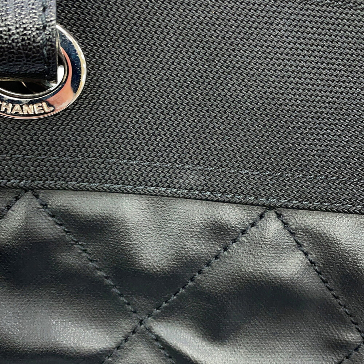 Chanel Black Leather Canvas Tote Bag (Pre-Owned)