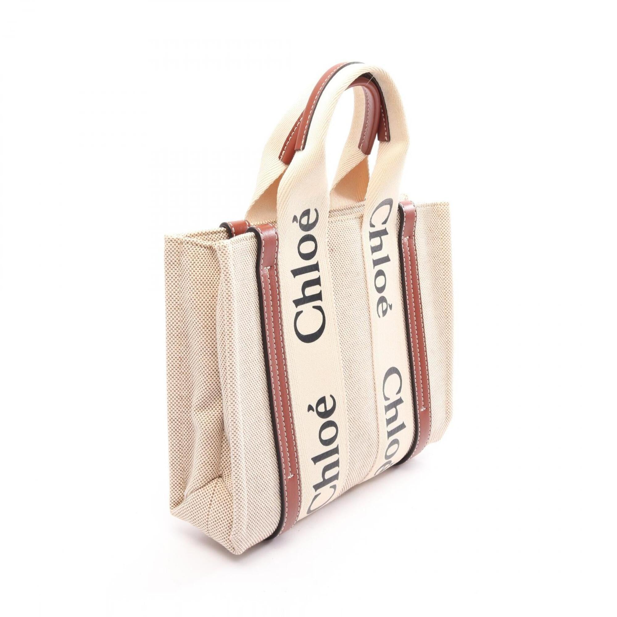 Chloé Beige Brown Canvas Leather Handbag Tote Bag (Pre-Owned)