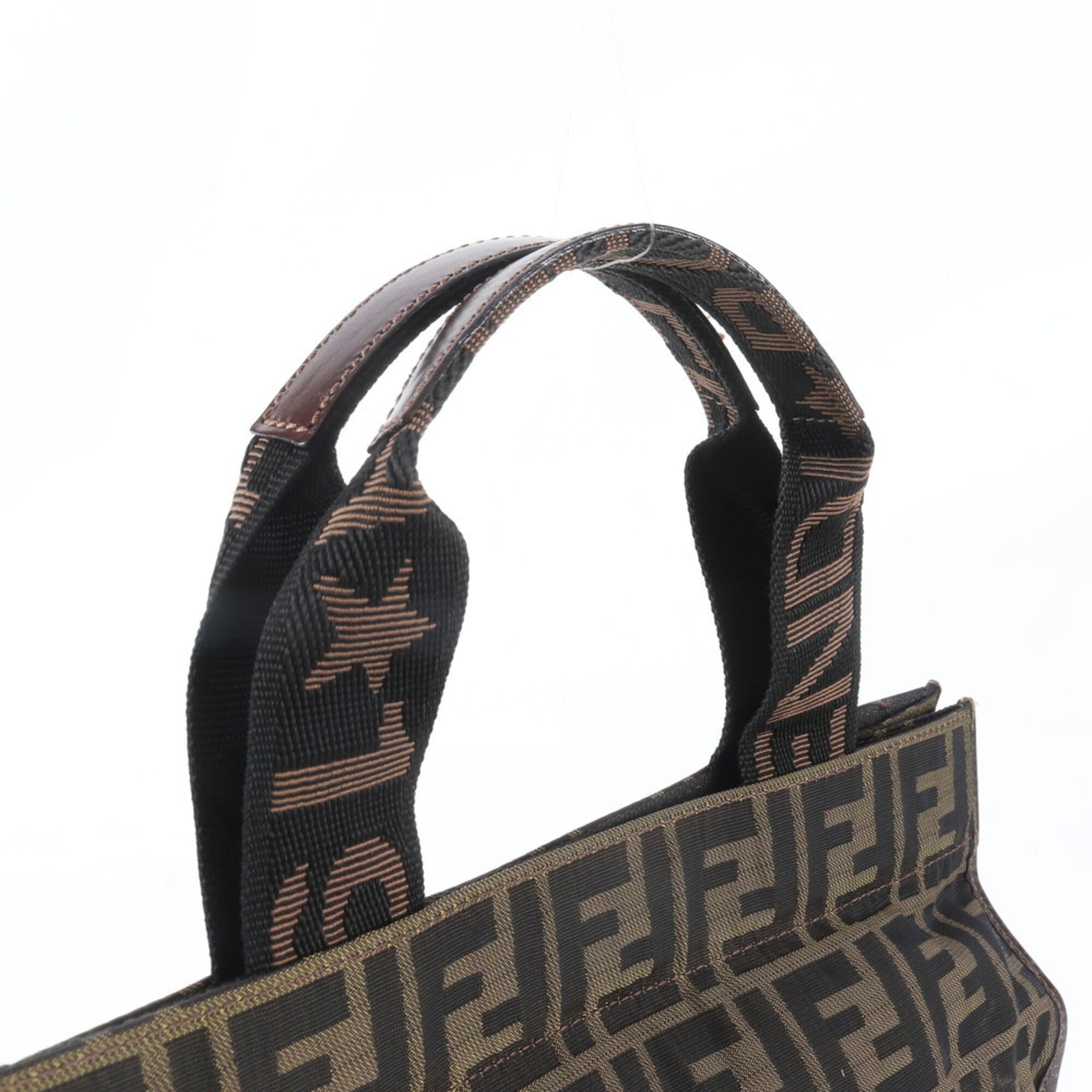 Fendi Zucca Green Khaki Leather Nylon Handbag Tote Bag (Pre-Owned)