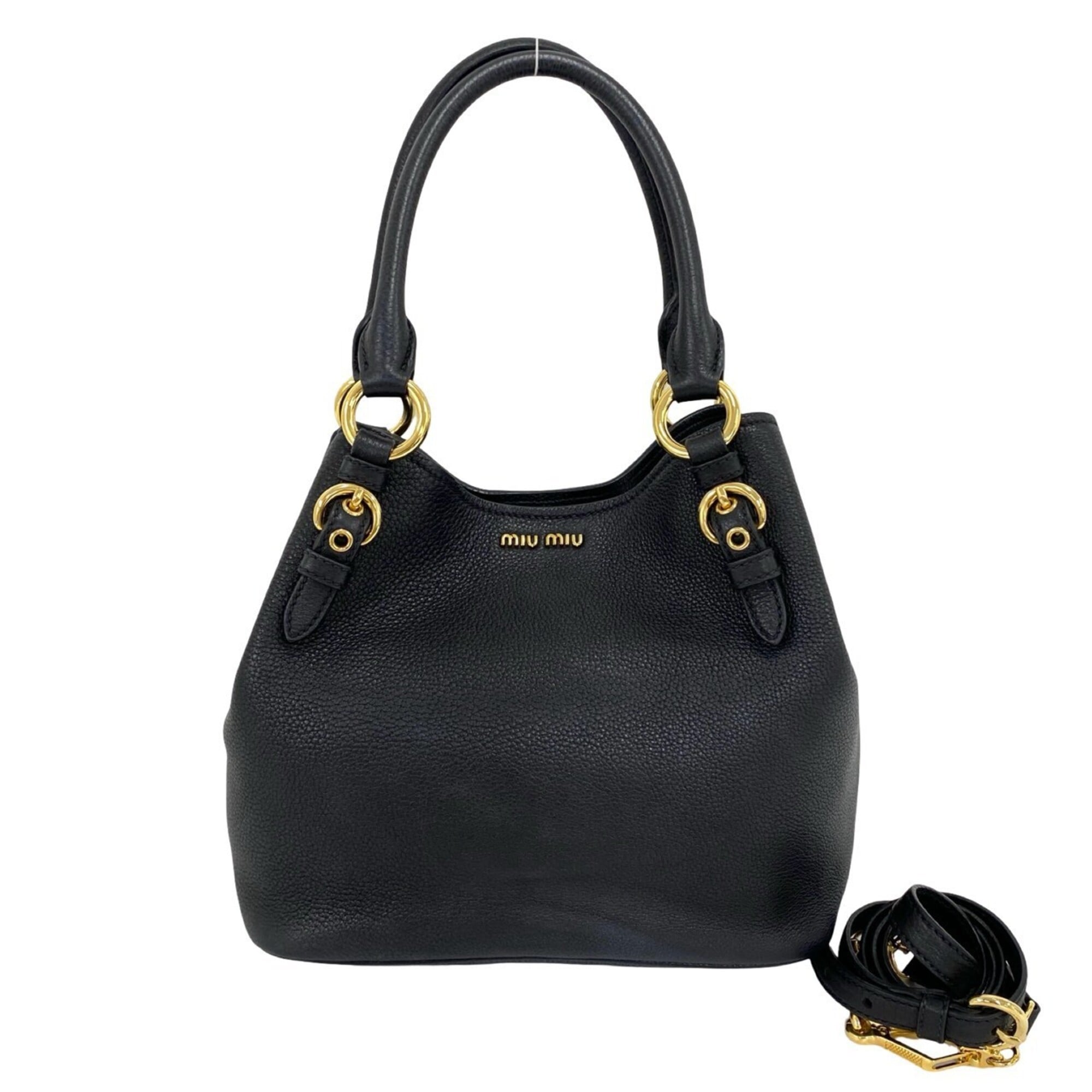 Miu Miu Black Leather Handbag Shoulder Bag Tote Bag (Pre-Owned)