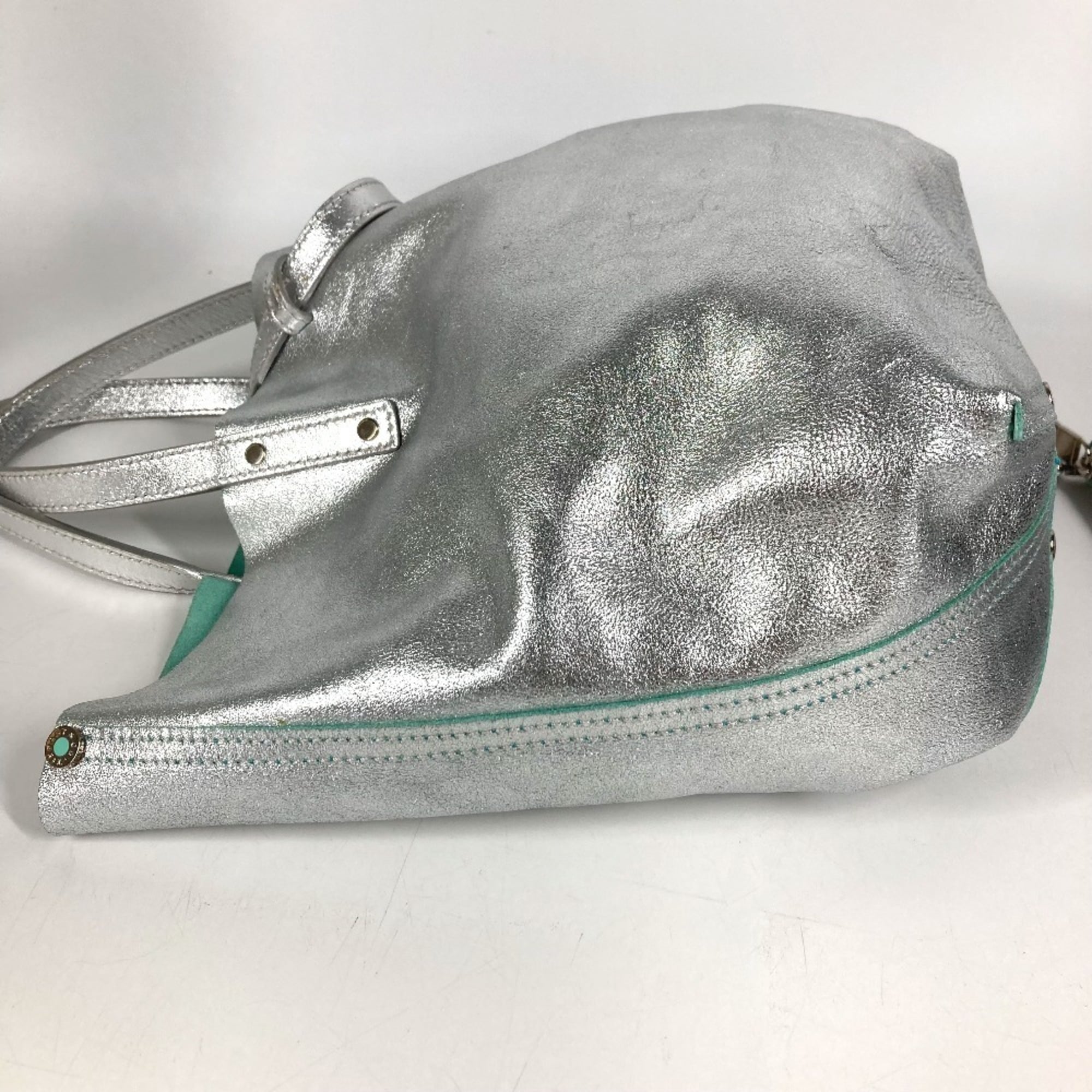 Tiffany Silver Leather Handbag Shoulder Bag Tote Bag (Pre-Owned)
