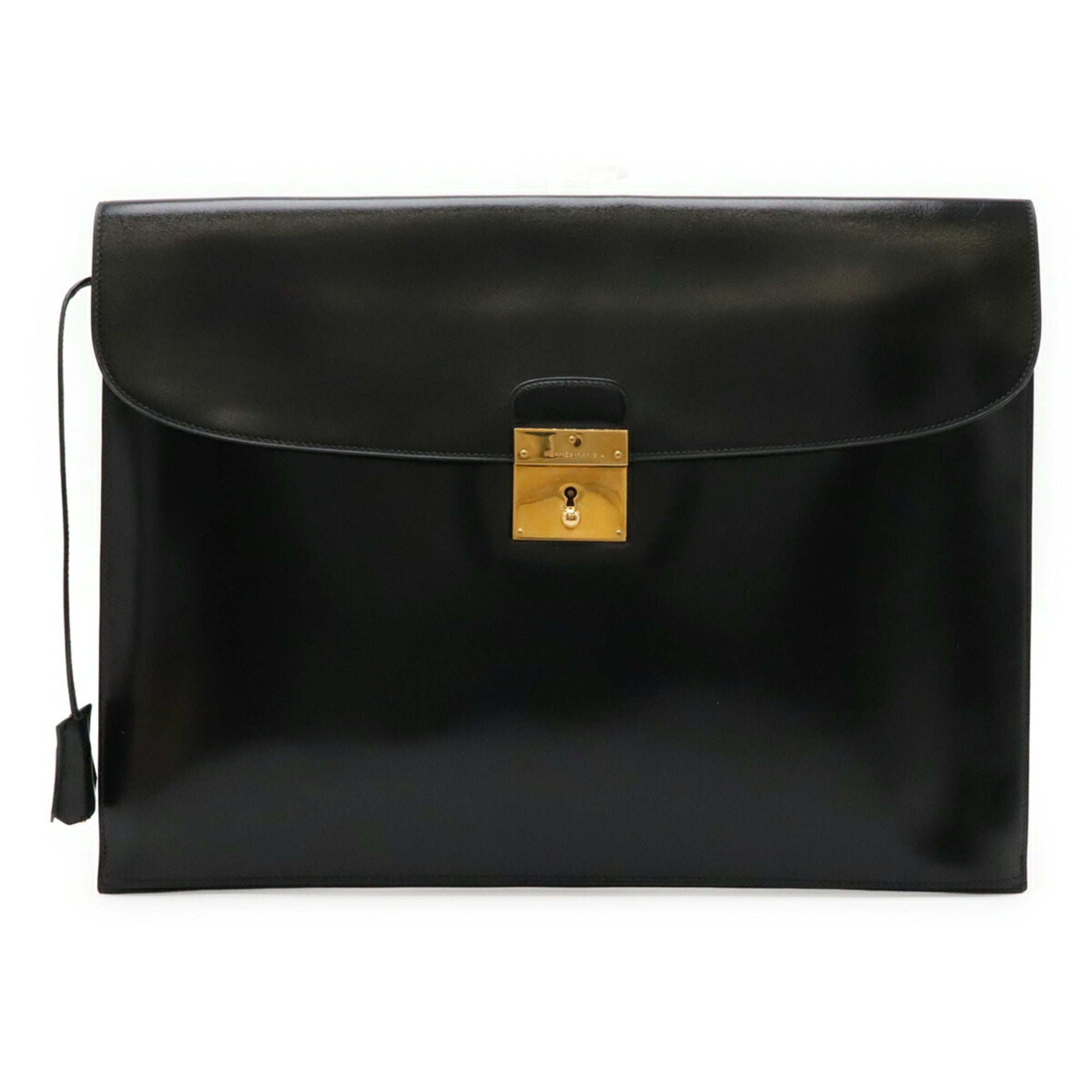 Hermes Black Box Calf Leather Clutch Bag Handbag (Pre-Owned)