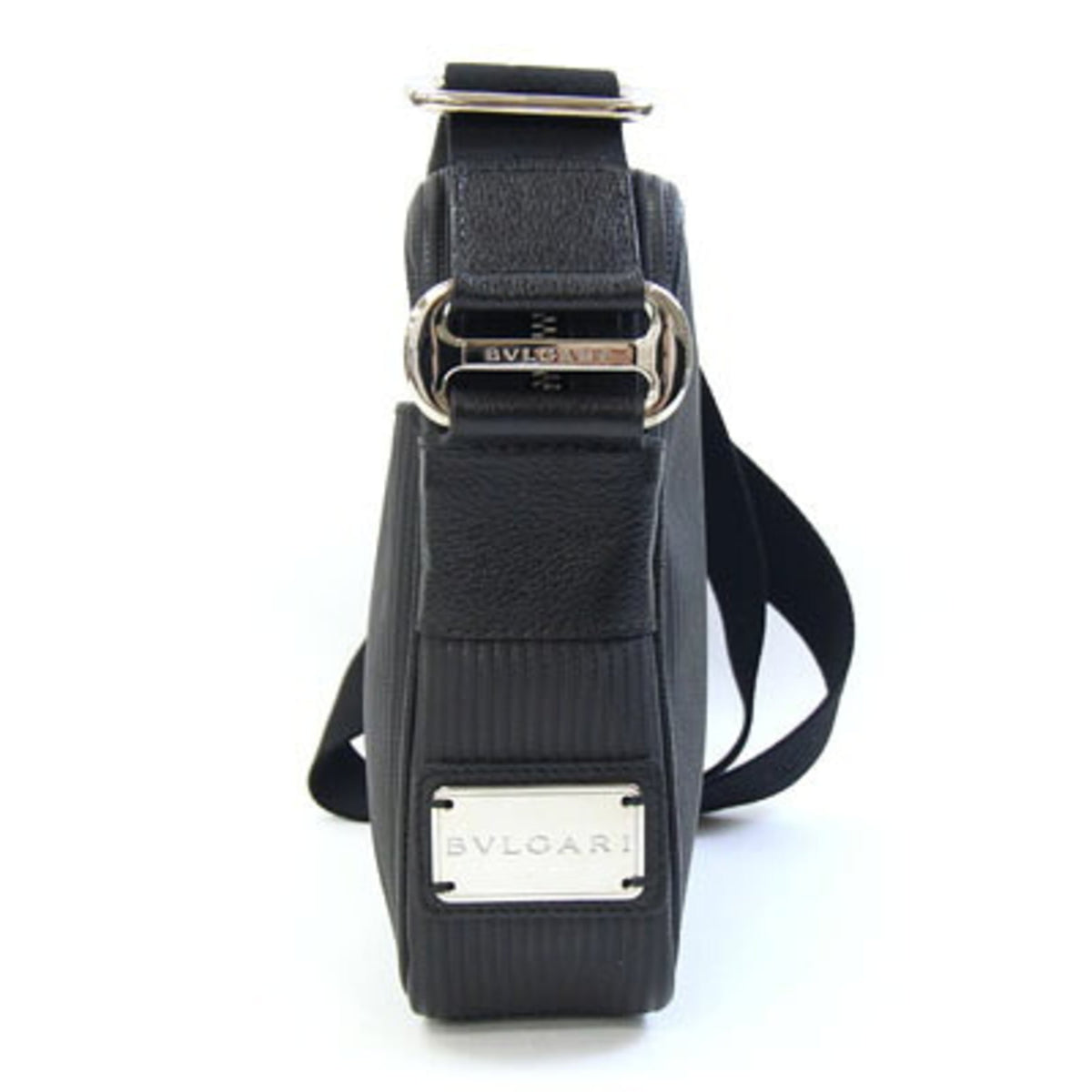 Bvlgari Millerighe Black Coated Canvas Leather Shoulder Bag (Pre-Owned)