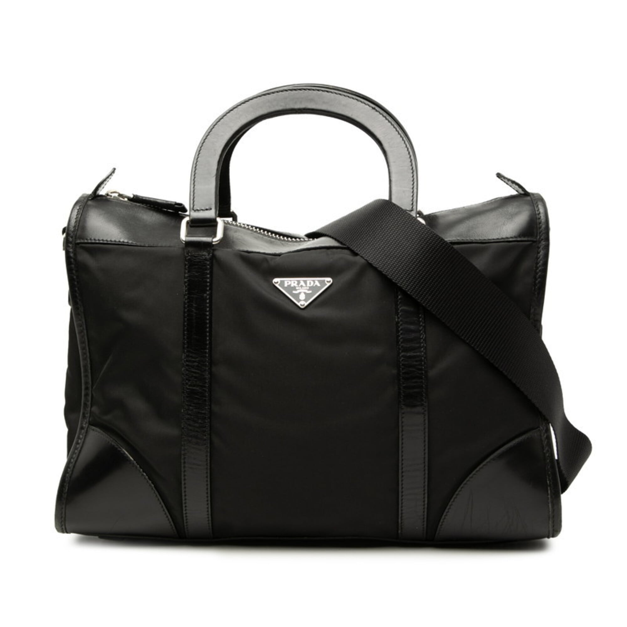 Prada Black Nylon Leather Handbag Shoulder Bag (Pre-Owned)