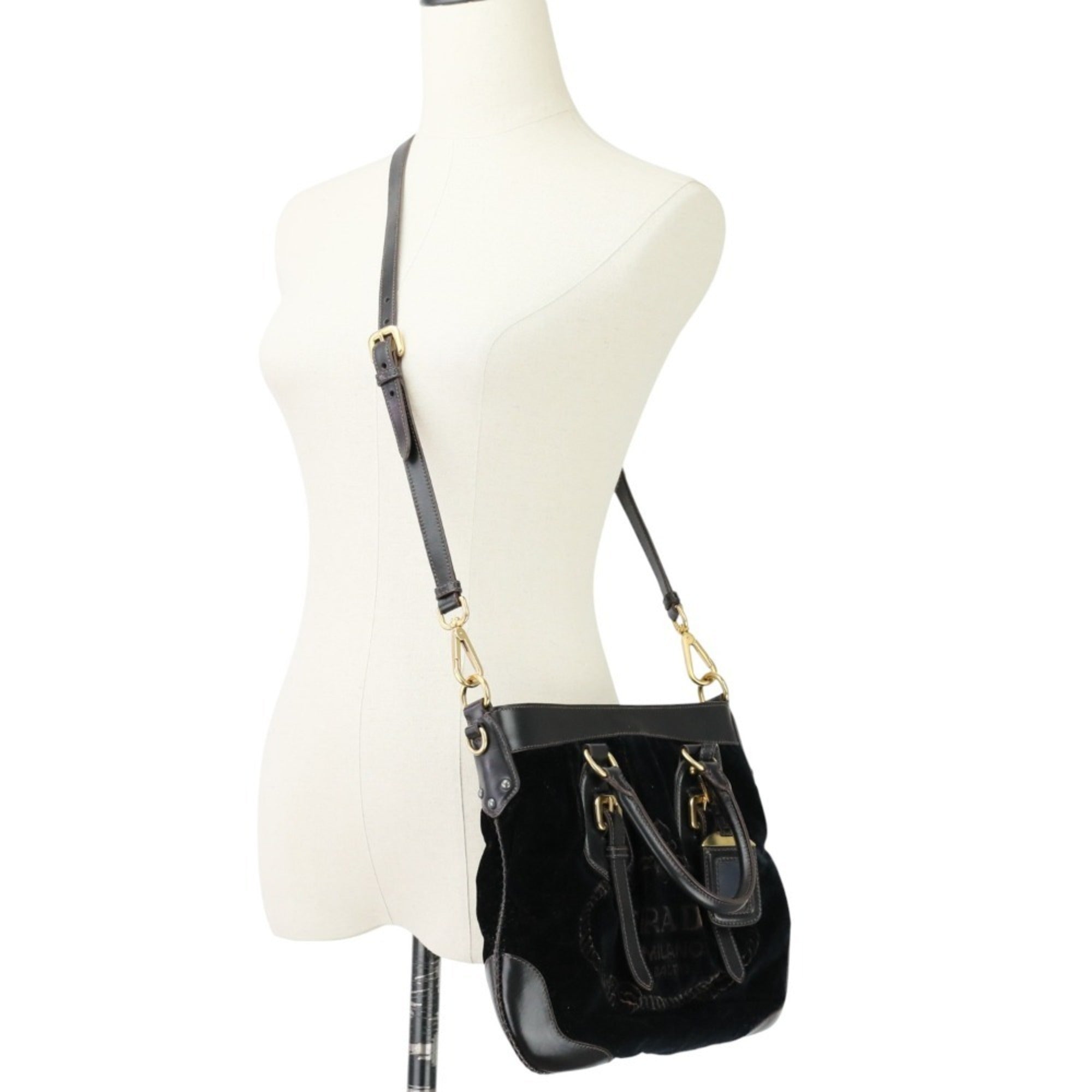 Prada Dark Brown Velvet Leather Handbag Shoulder Bag (Pre-Owned)