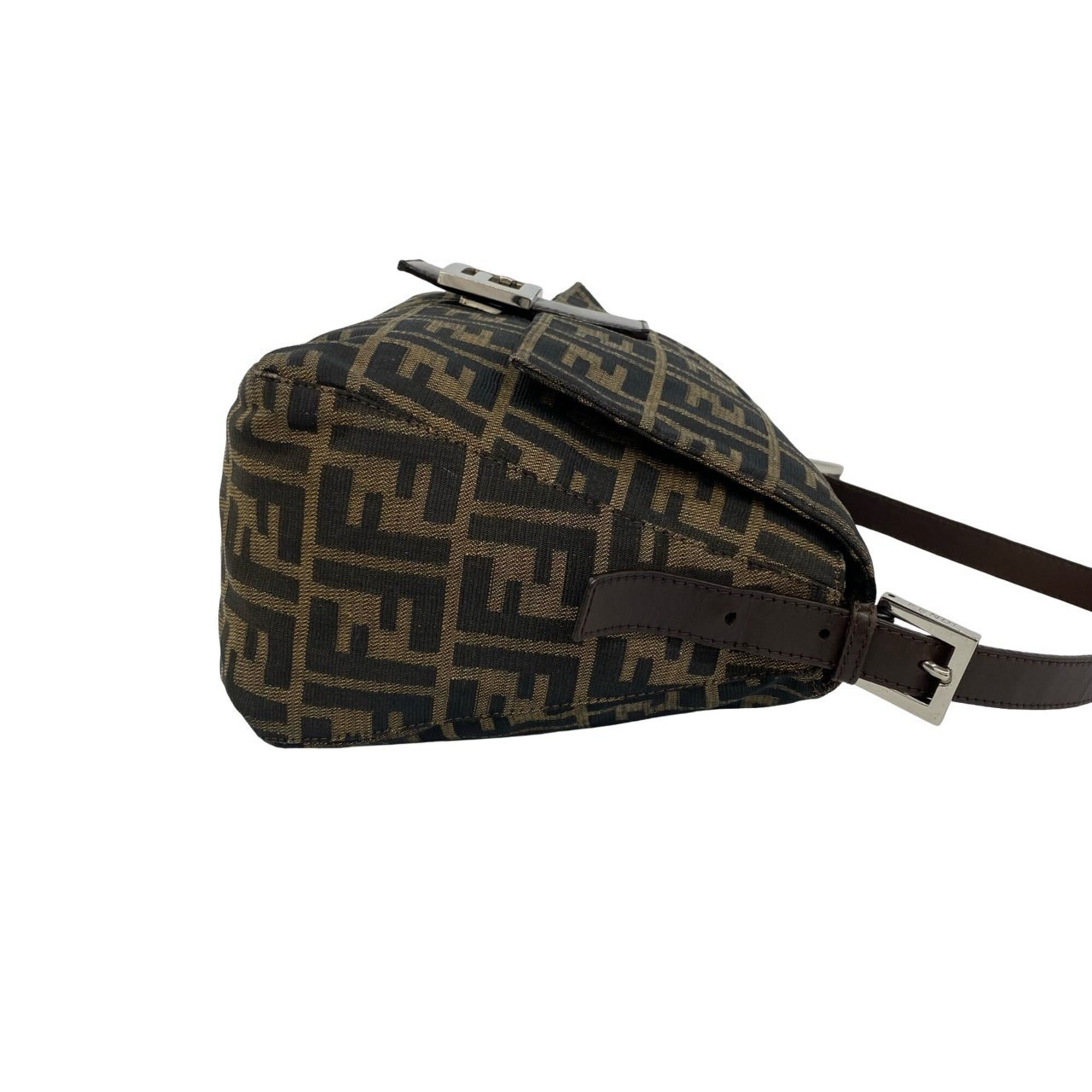 Fendi Black Brown Canvas Leather Shoulder Bag (Pre-Owned)