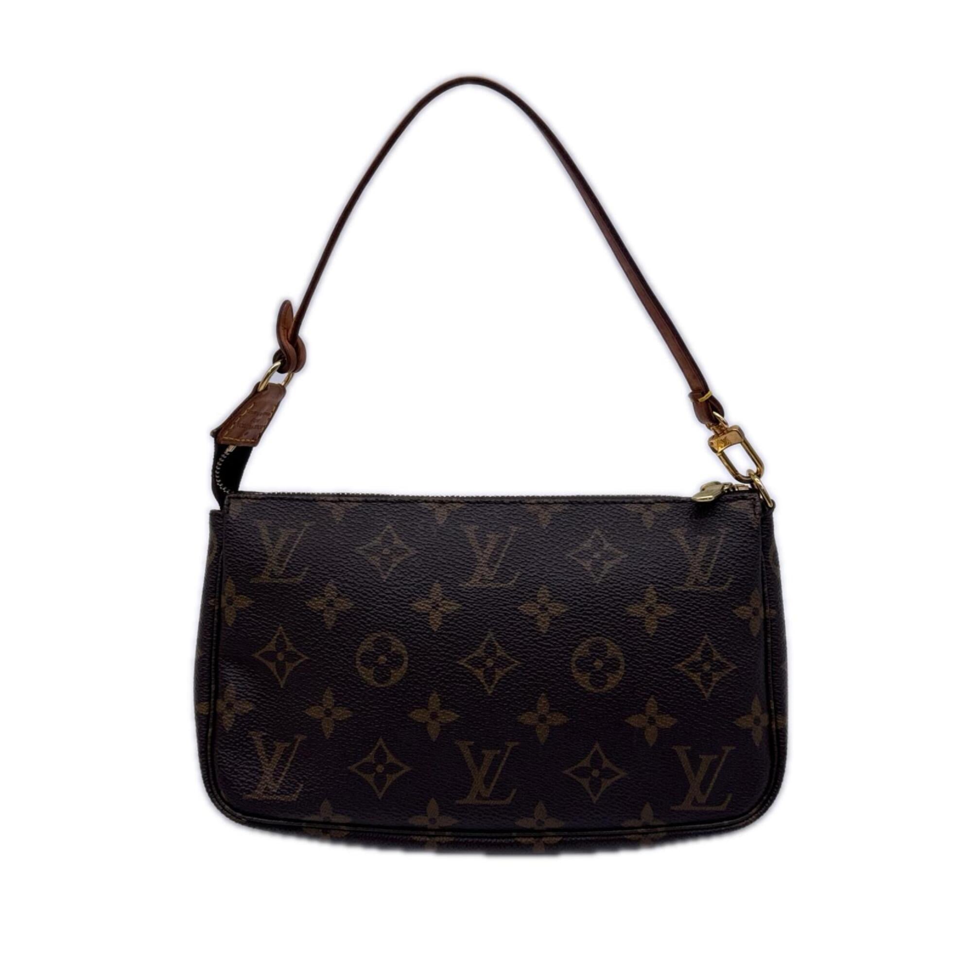 Louis Vuitton Monogram Beige Brown Coated Canvas Leather Handbag Pochette (Pre-Owned)