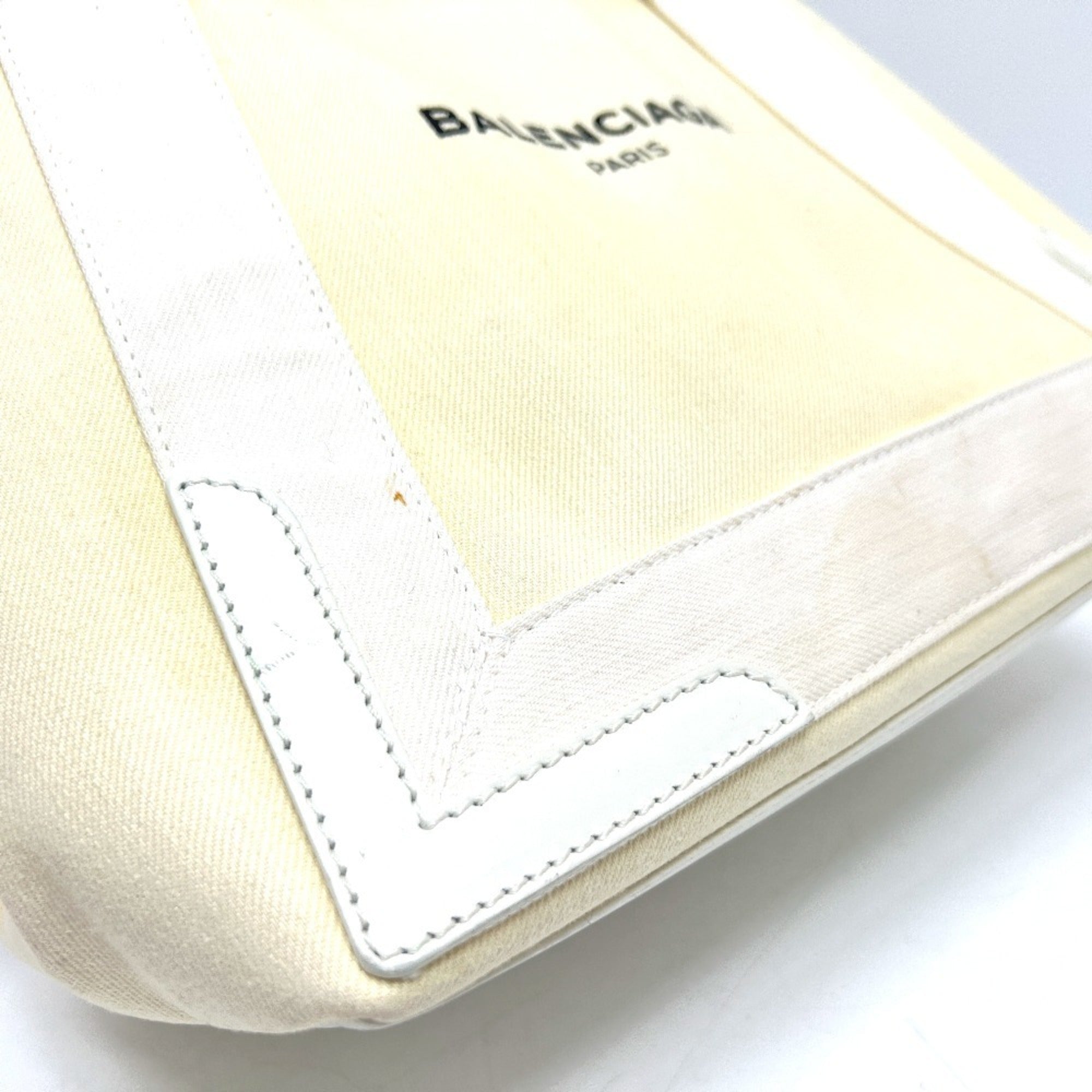 Balenciaga White Canvas Leather Handbag Tote Bag (Pre-Owned)