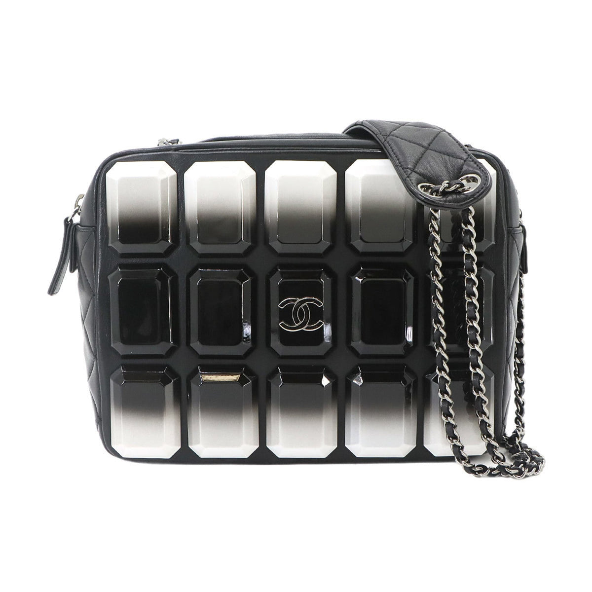 Chanel Matelasse Black White Plastic Leather Handbag Shoulder Bag (Pre-Owned)