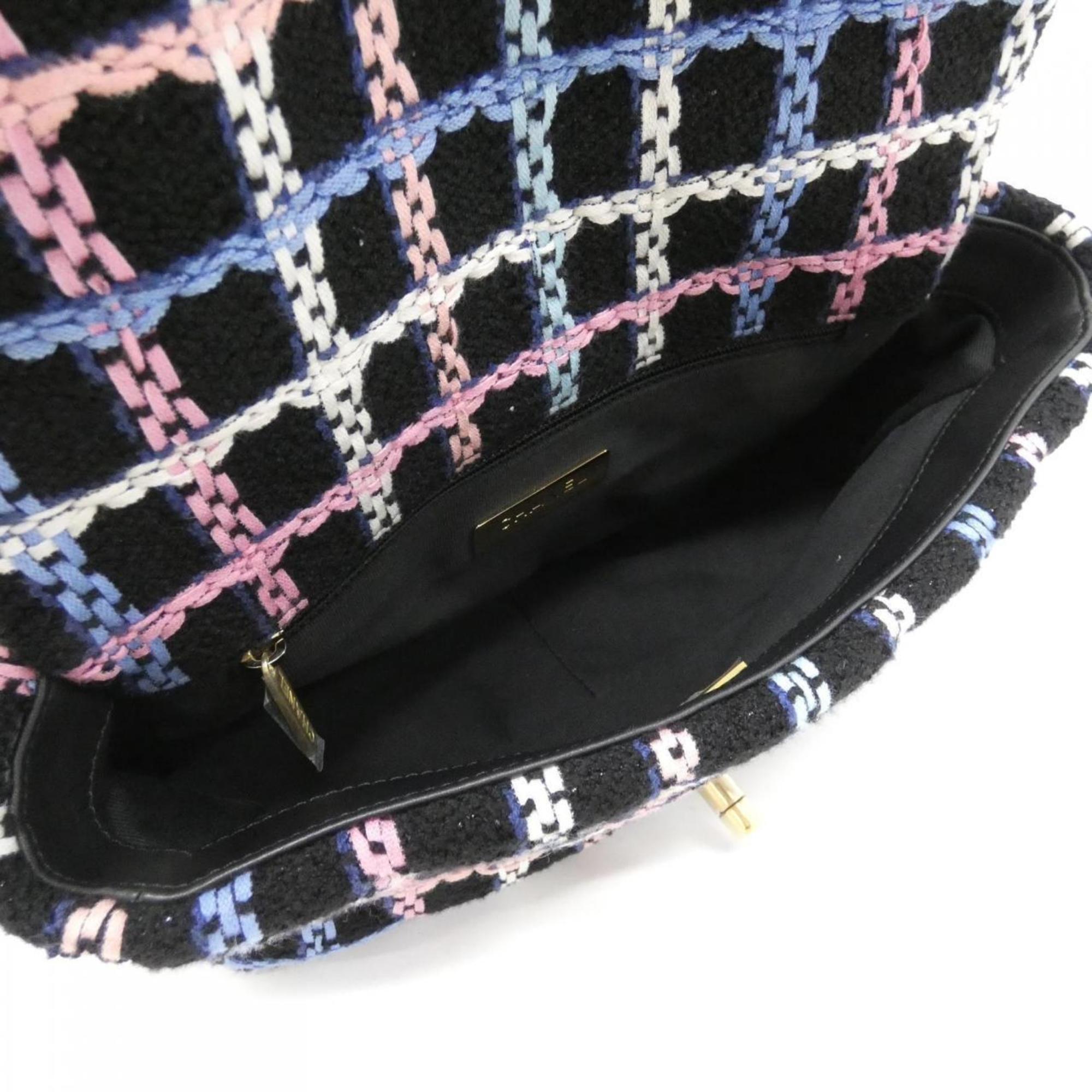 Chanel Black Blue Pink White Tweed Shoulder Bag (Pre-Owned)