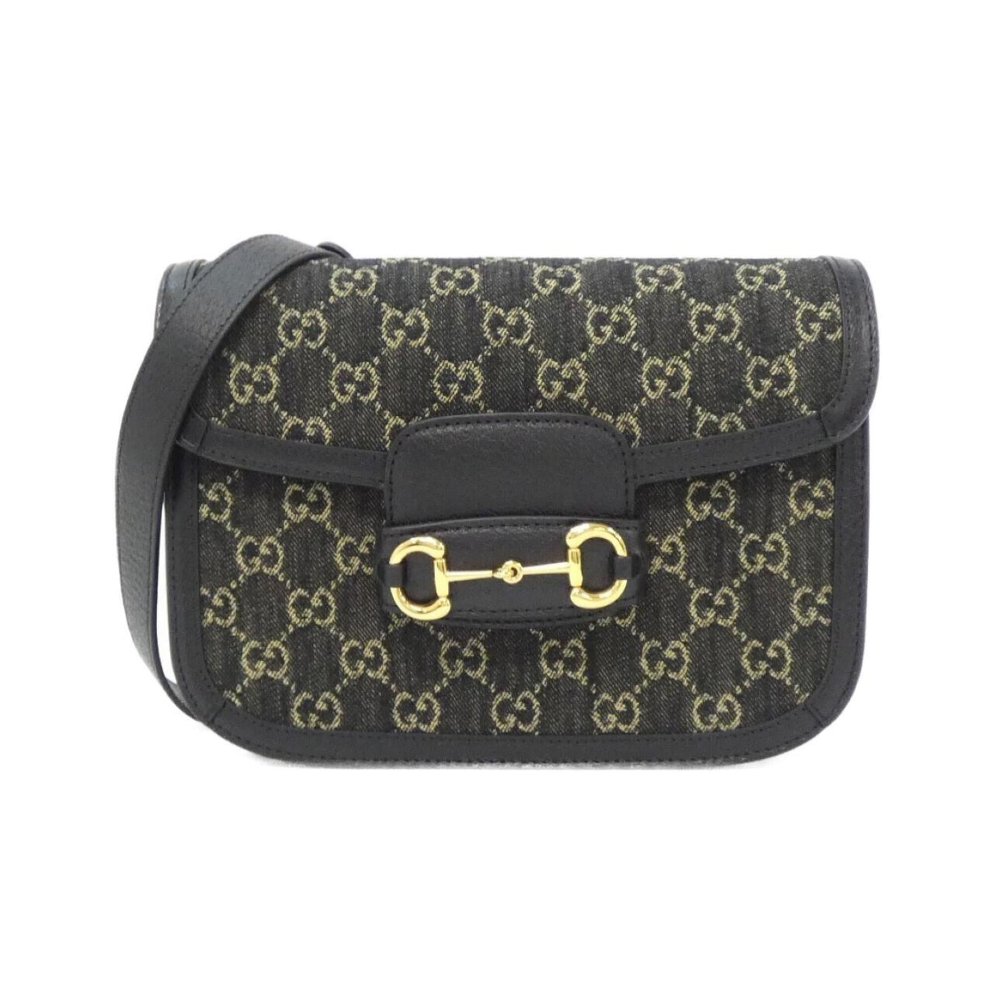 Gucci Horsebit Black Ivory Jacquard Leather Shoulder Bag (Pre-Owned)