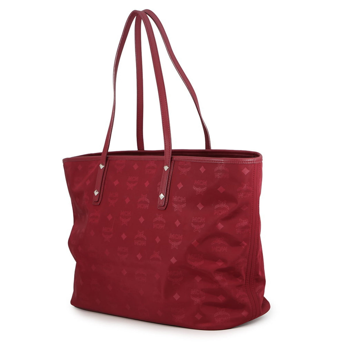Mcm Visetos Bordeaux Nylon Leather Handbag Tote Bag (Pre-Owned)