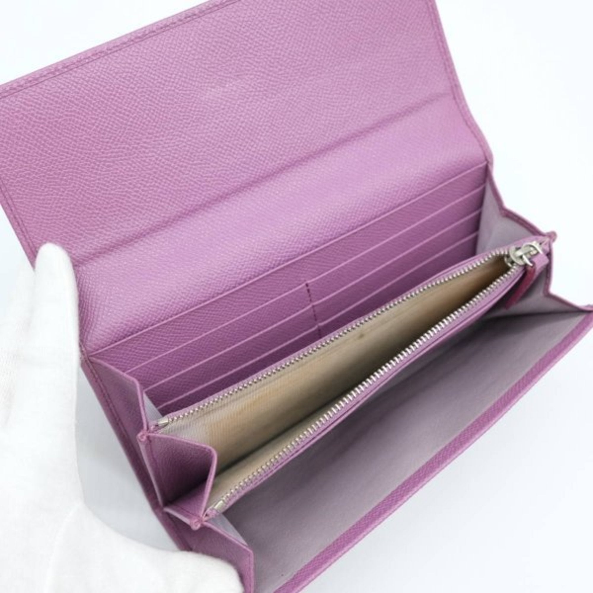 Bvlgari Purple Leather Long Wallet (Bi-Fold) (Pre-Owned)