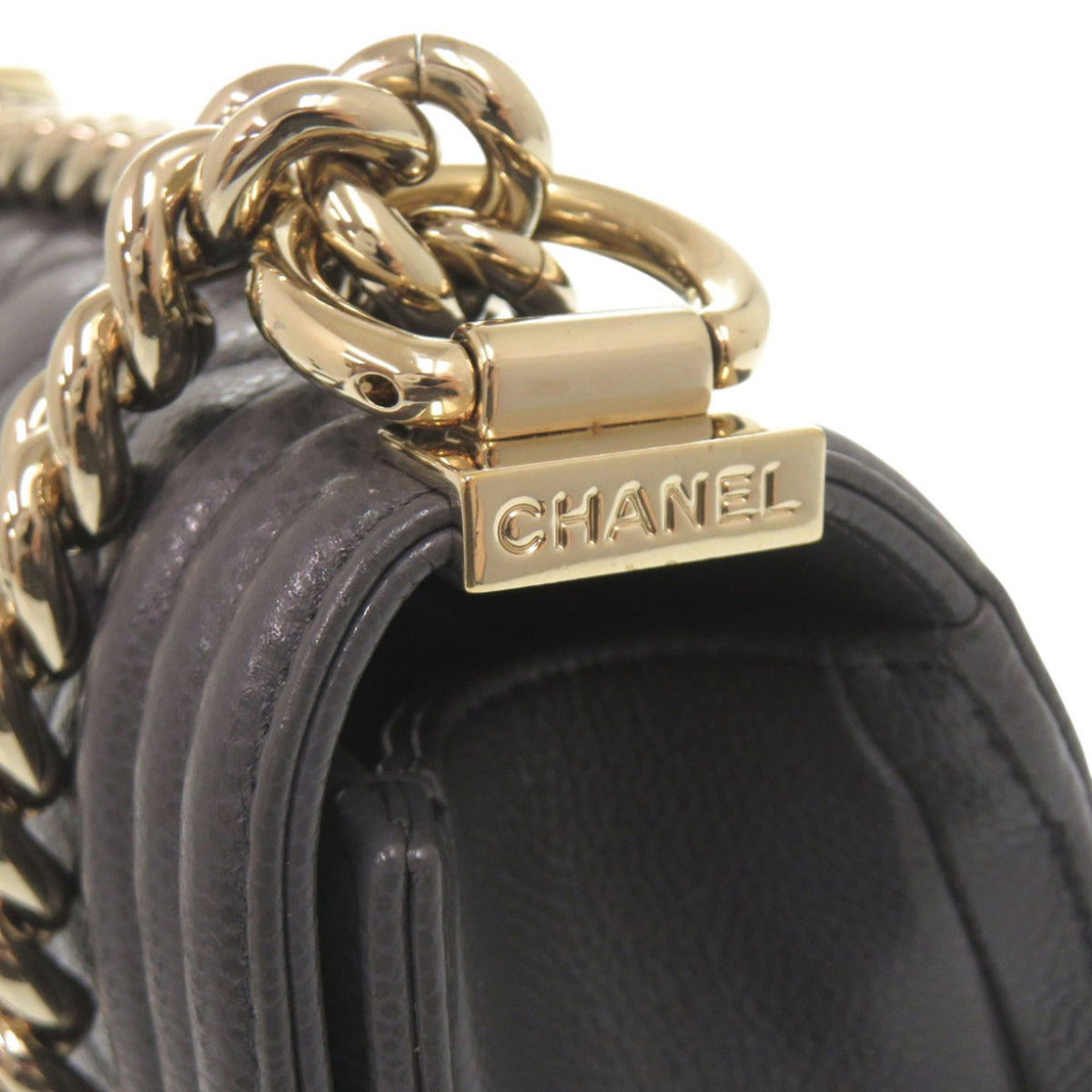Chanel Gray Grained Calfskin Shoulder Bag (Pre-Owned)