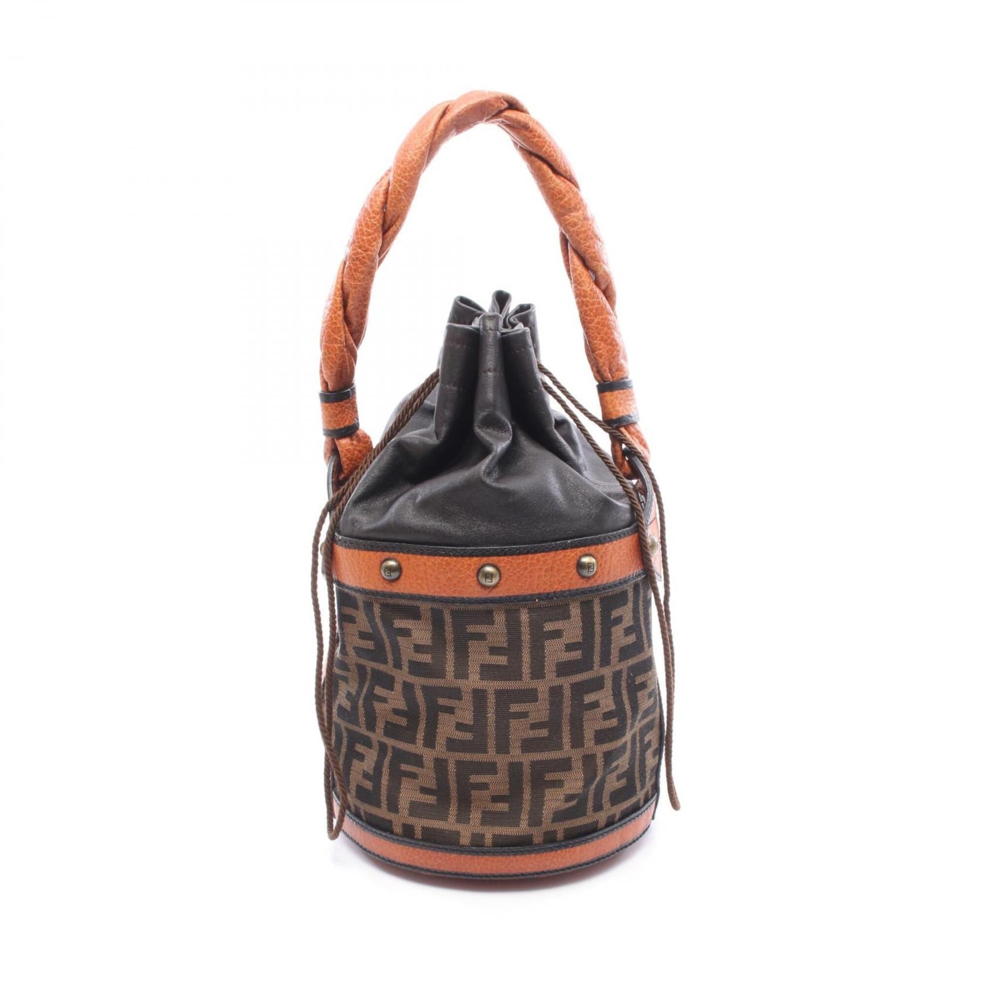 Fendi Black Brown Canvas Leather Handbag (Pre-Owned)