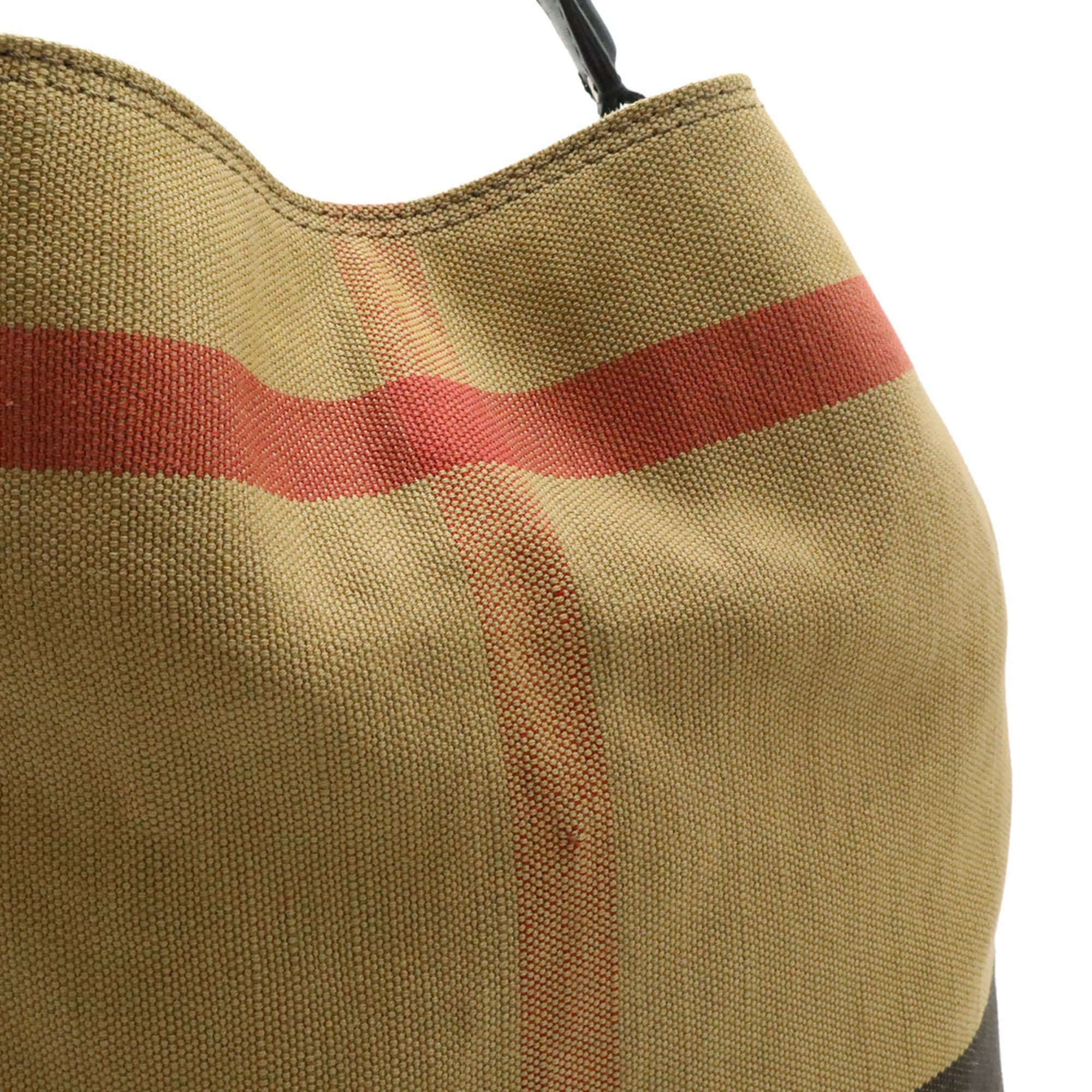 Burberry Black Brown Red Color Canvas Leather Shoulder Bag (Pre-Owned)