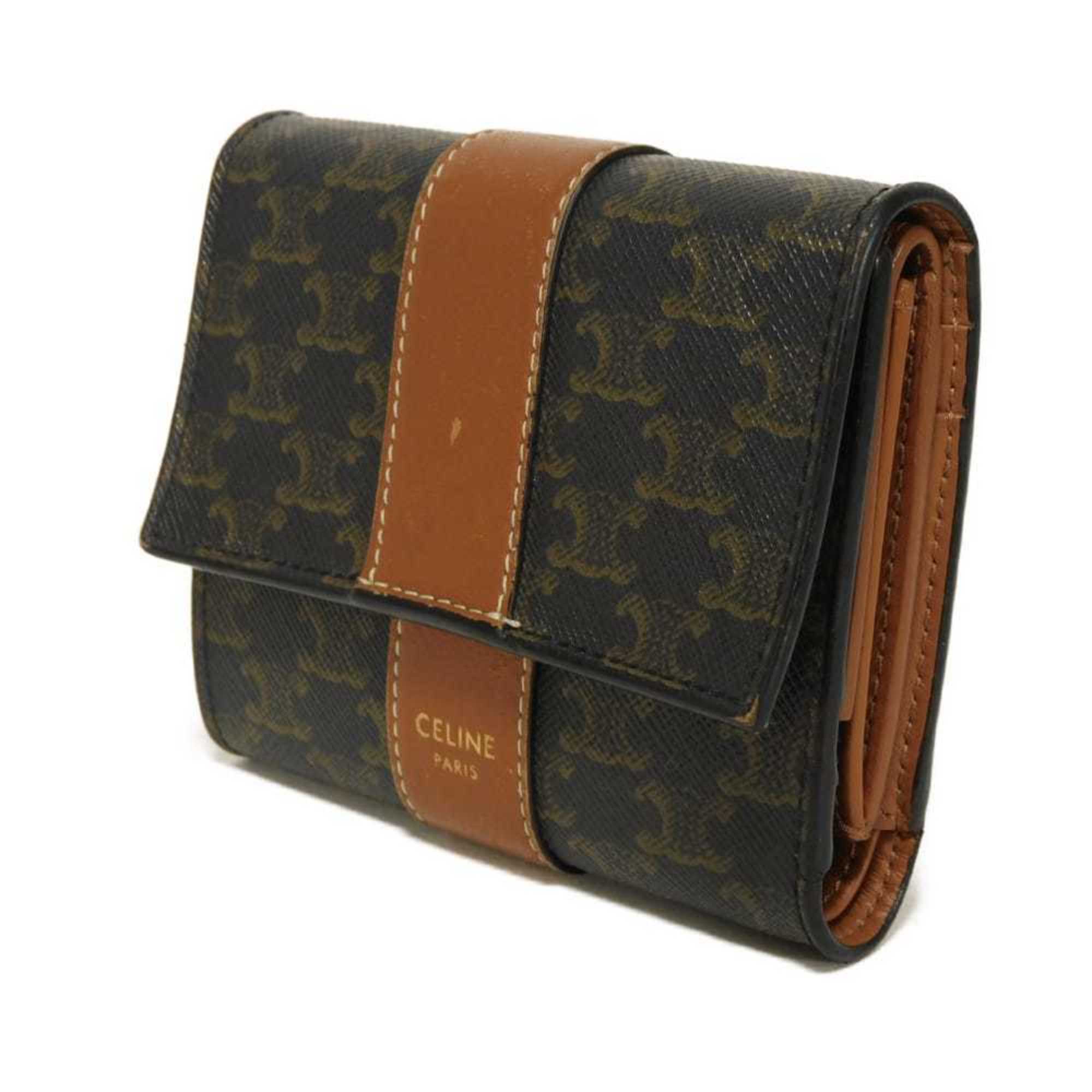 Celine Black Brown Coated Canvas Leather Wallet (Tri-Fold) (Pre-Owned)