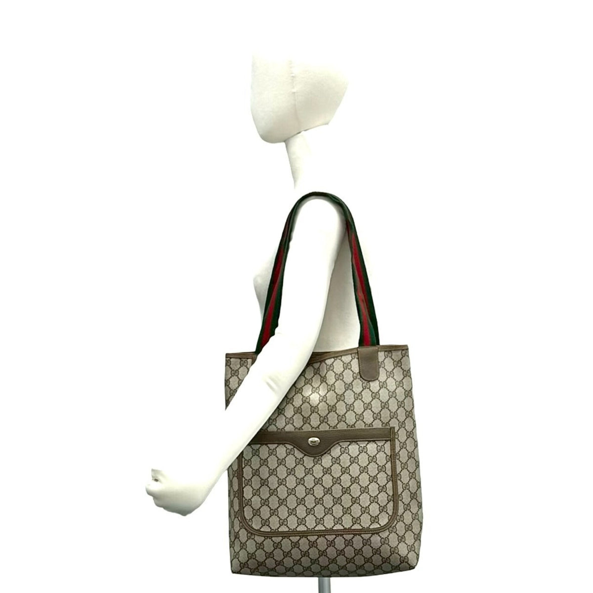 Gucci Brown Green Red Color Leather Pvc Handbag Tote Bag (Pre-Owned)