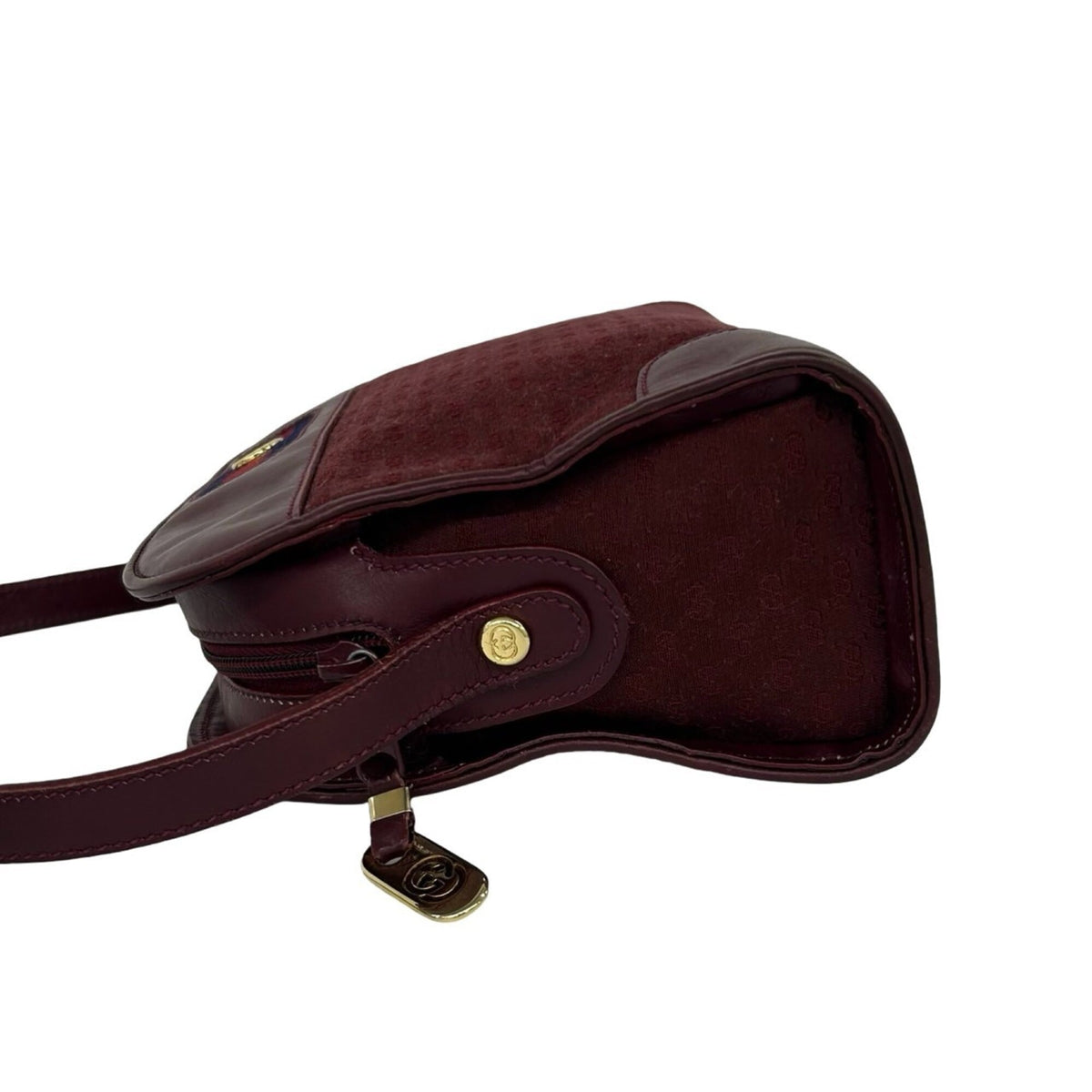 Gucci Navy Red Color Wine Canvas Leather Shoulder Bag (Pre-Owned)