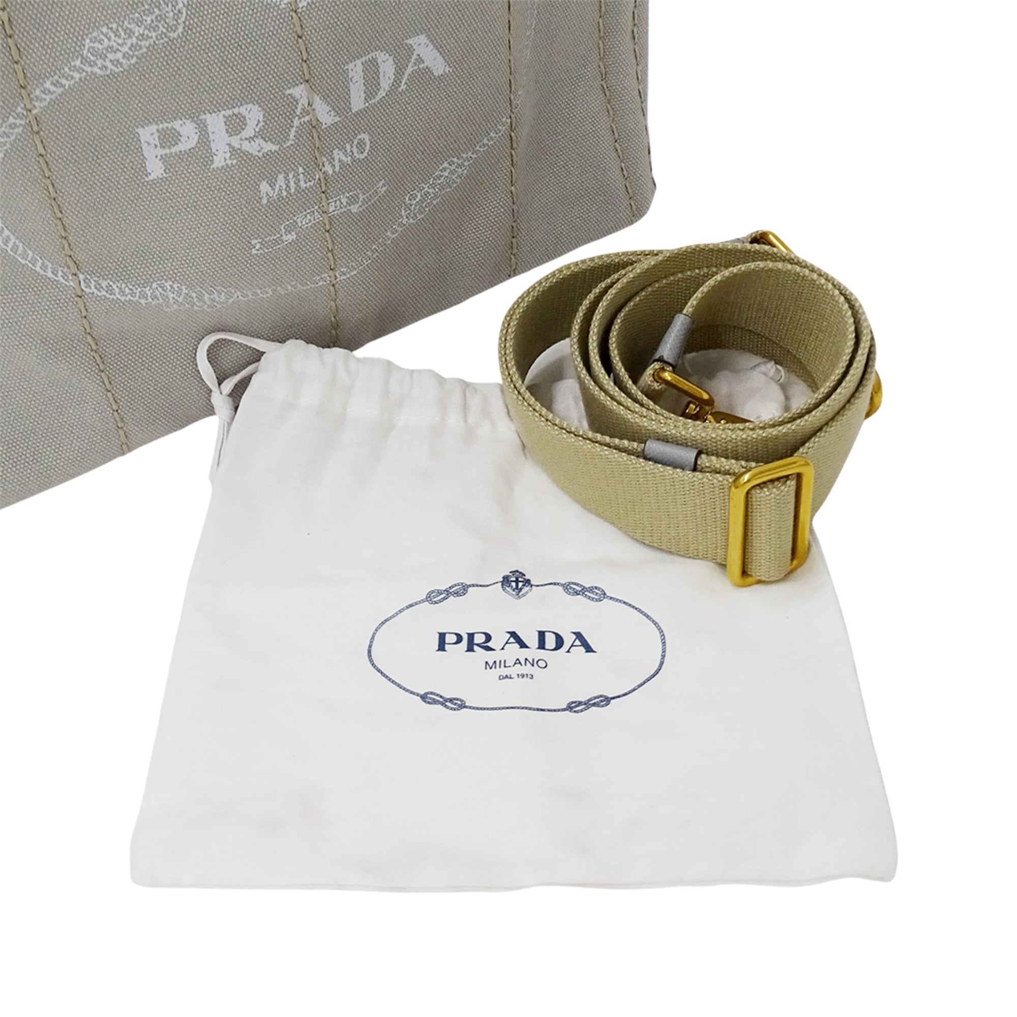 Prada Light Gray Canvas Handbag Shoulder Bag Tote Bag (Pre-Owned)