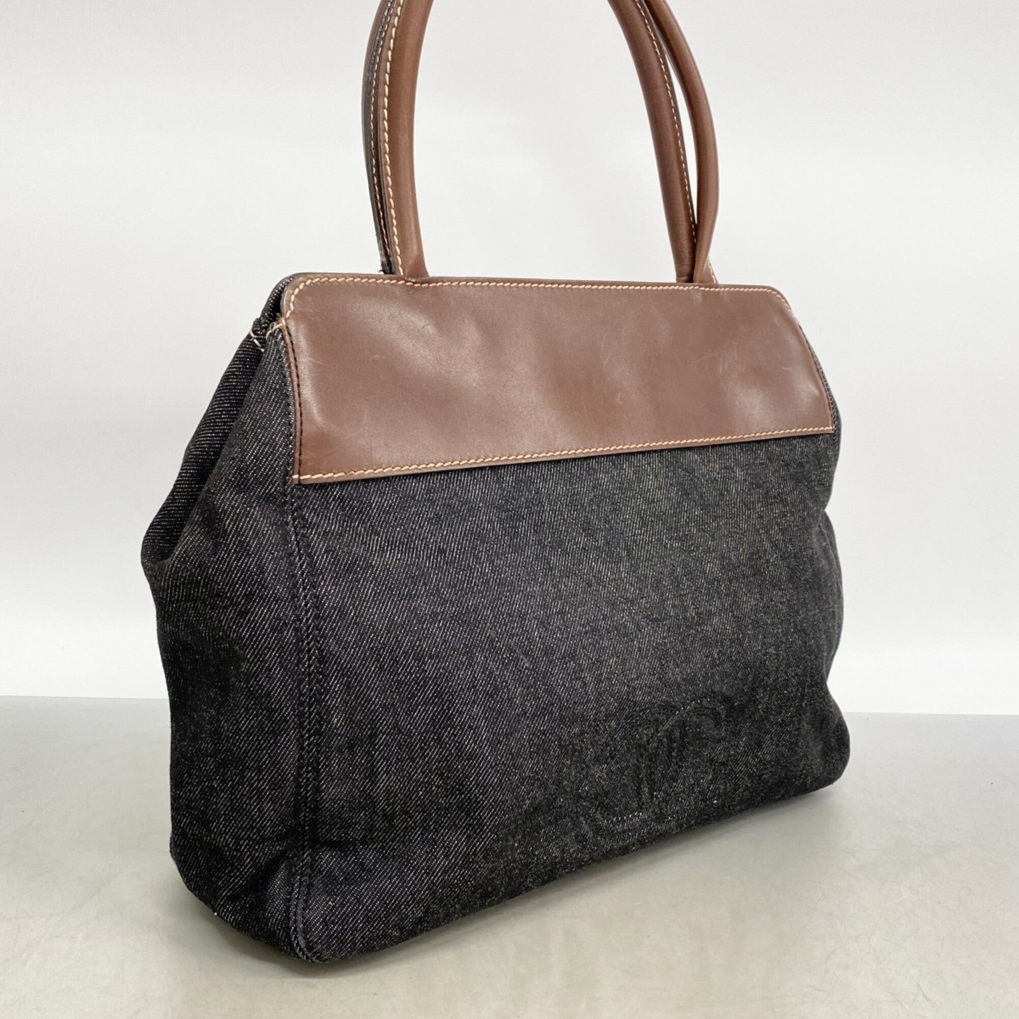 Chanel Black Brown Denim Tote Bag (Pre-Owned)
