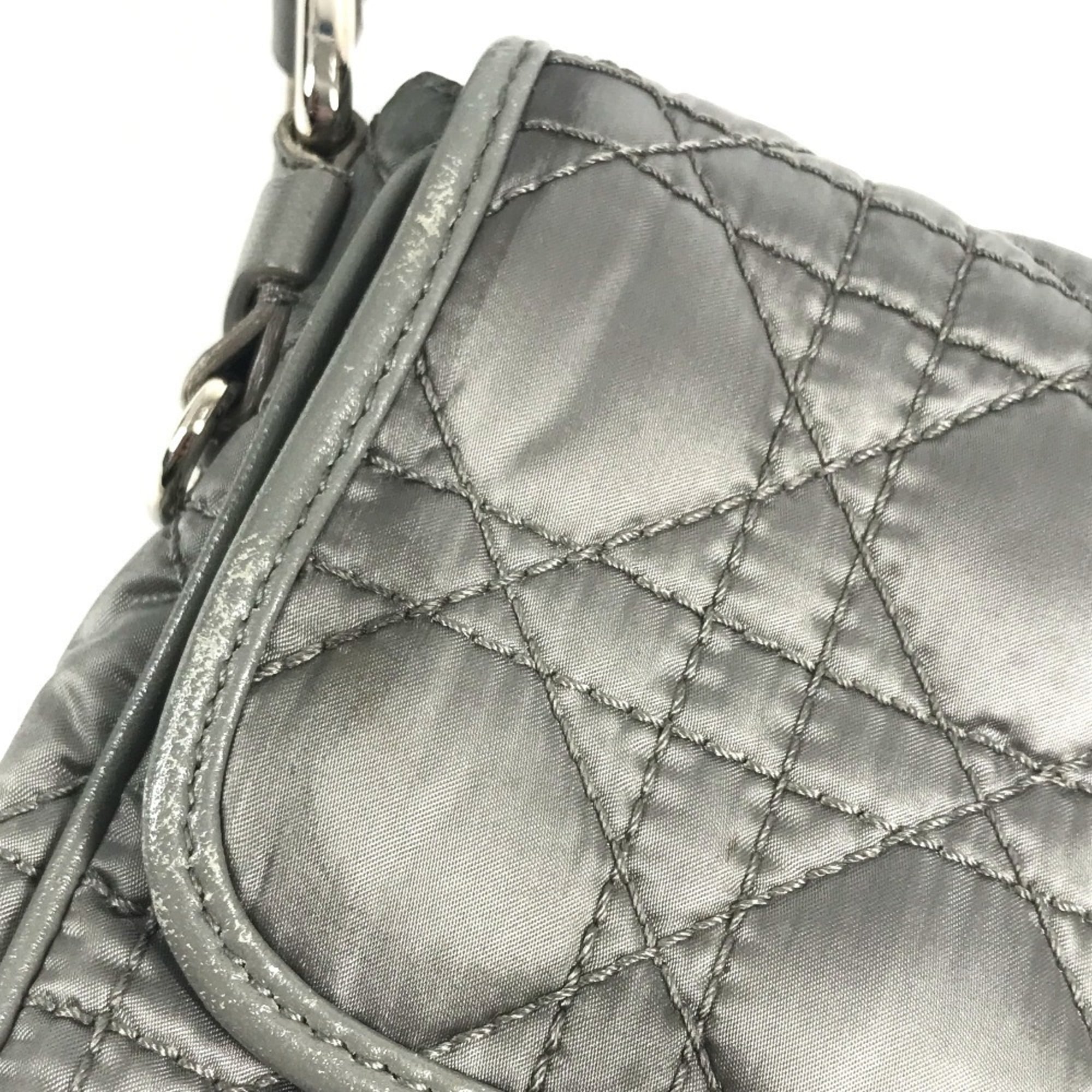 Christian Dior Gray Nylon Leather Pochette Shoulder Bag (Pre-Owned)