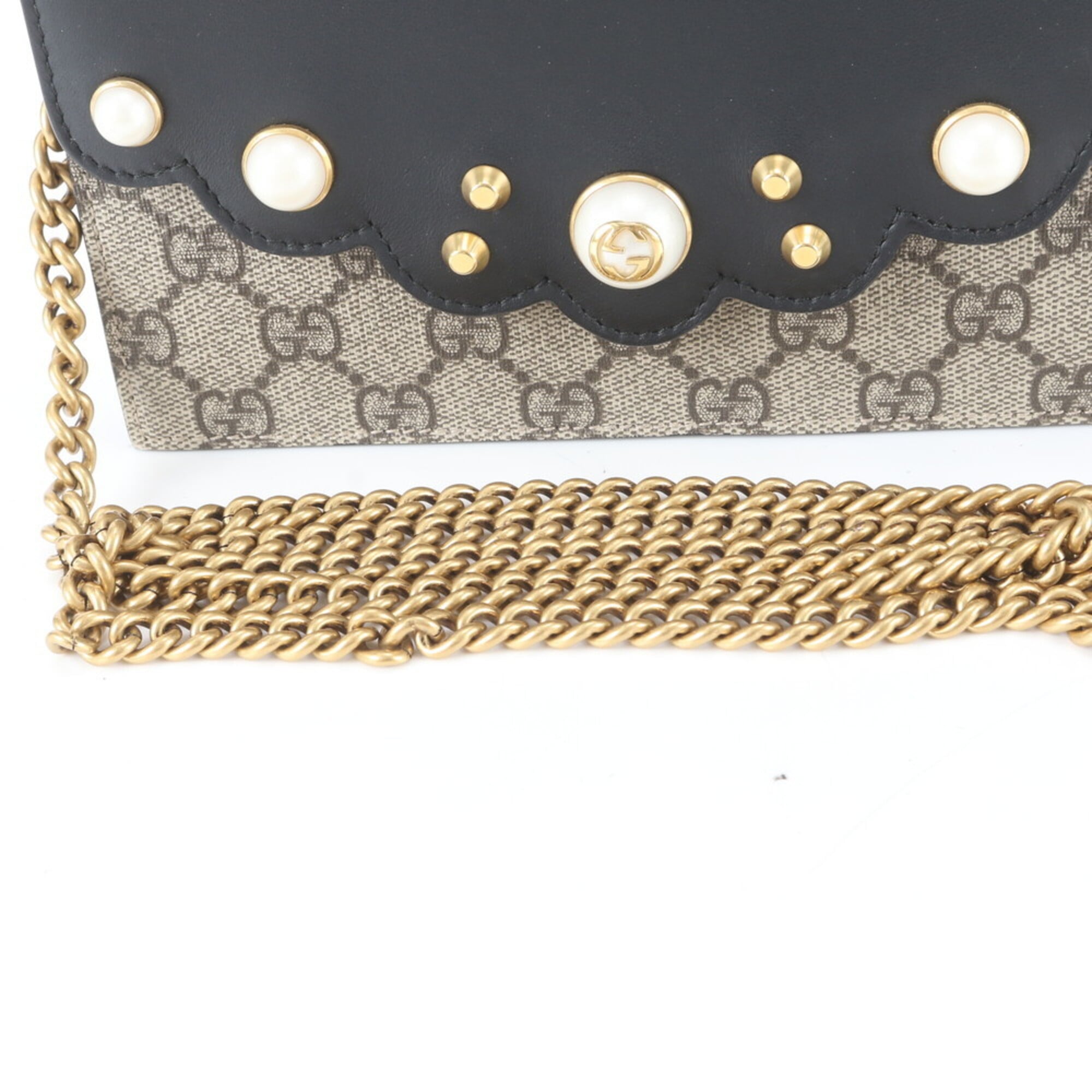 Gucci Beige Black Leather Coated Canvas Chain/Shoulder Wallet (Pre-Owned)