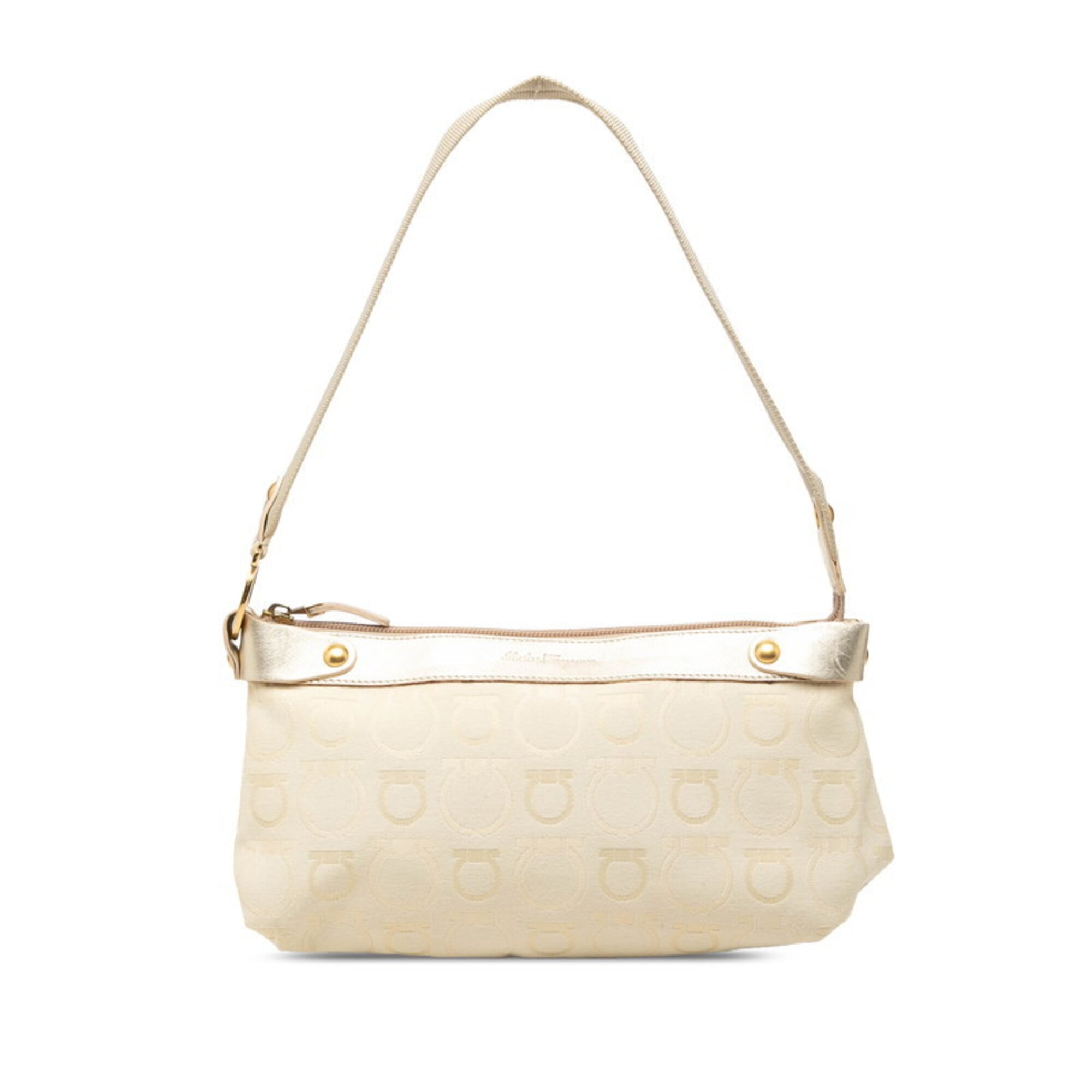 Salvatore Ferragamo Gold Ivory Canvas Leather Handbag Shoulder Bag (Pre-Owned)