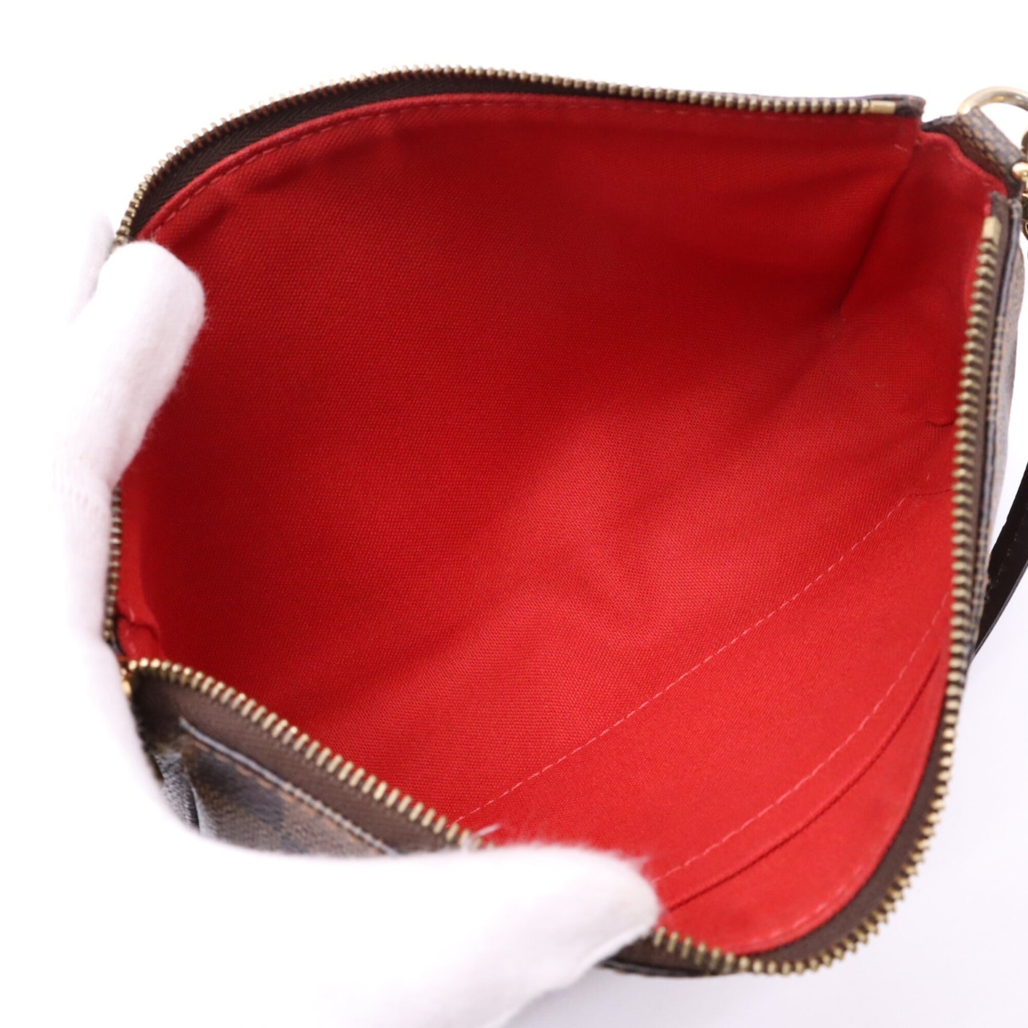 Louis Vuitton Beige Brown Red Color Coated Canvas Leather Handbag Pochette (Pre-Owned)