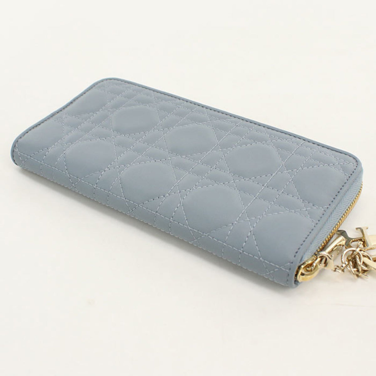 Christian Dior Blue Leather Long Wallet (Bi-Fold) (Pre-Owned)