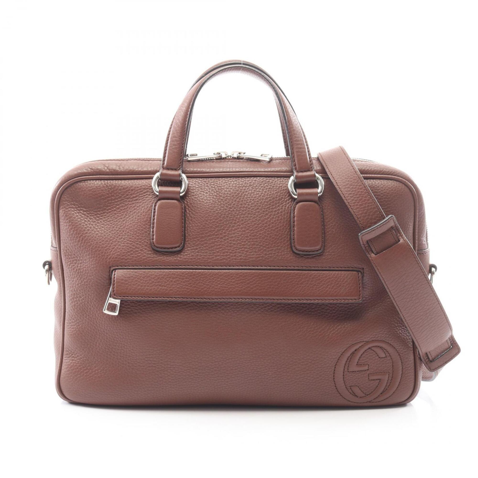 Gucci Brown Leather Briefcase Handbag (Pre-Owned)