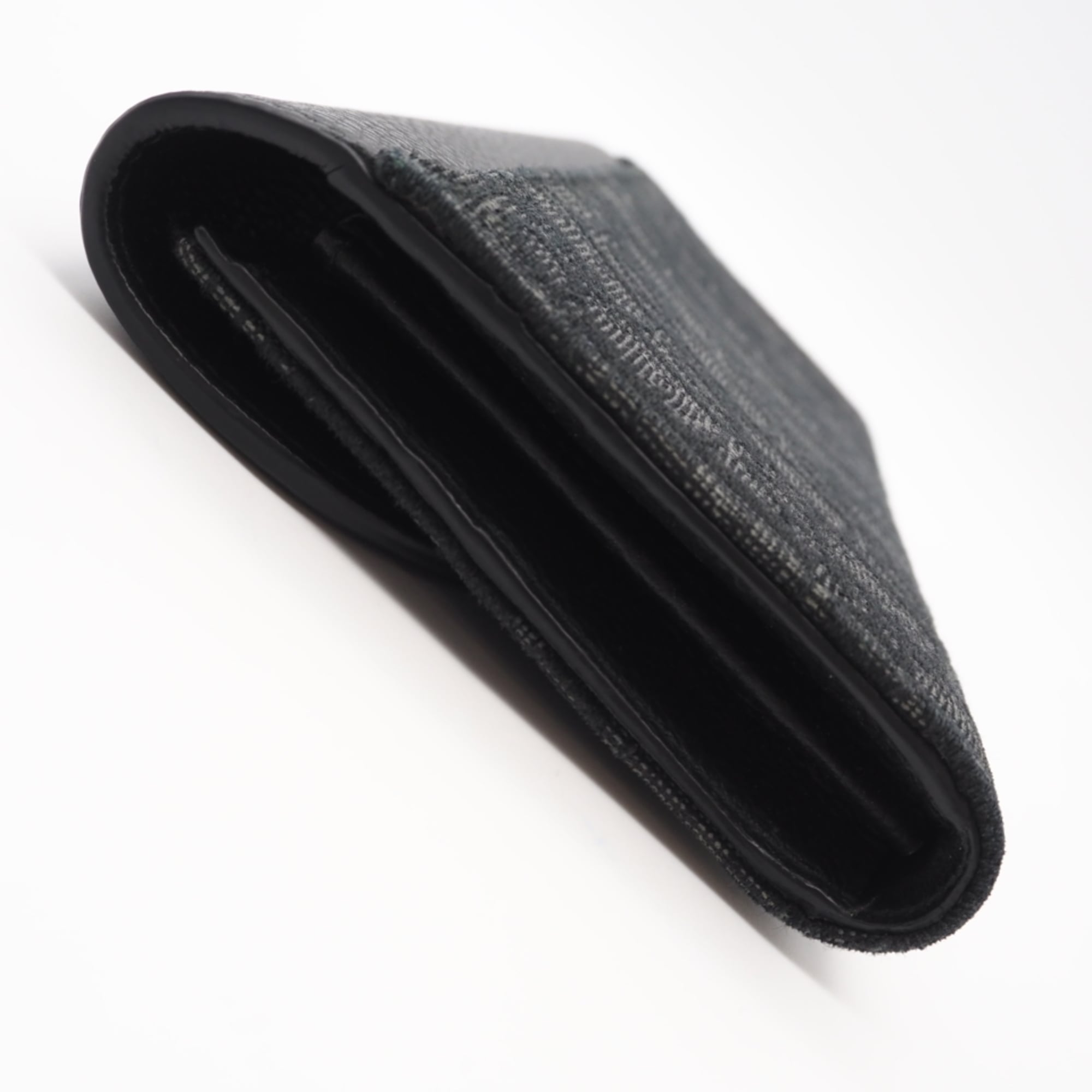 Christian Dior Black Gray Leather Canvas Long Wallet (Bi-Fold) (Pre-Owned)