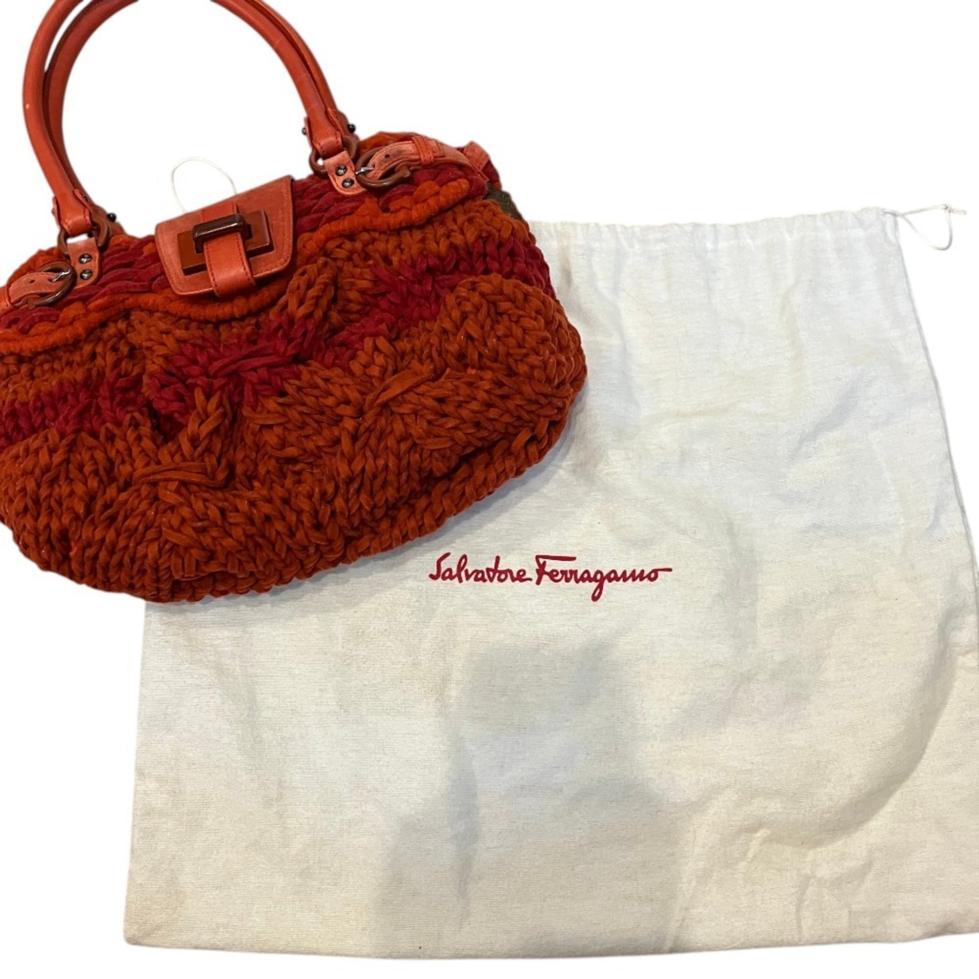 Salvatore Ferragamo Orange Knit Handbag (Pre-Owned)