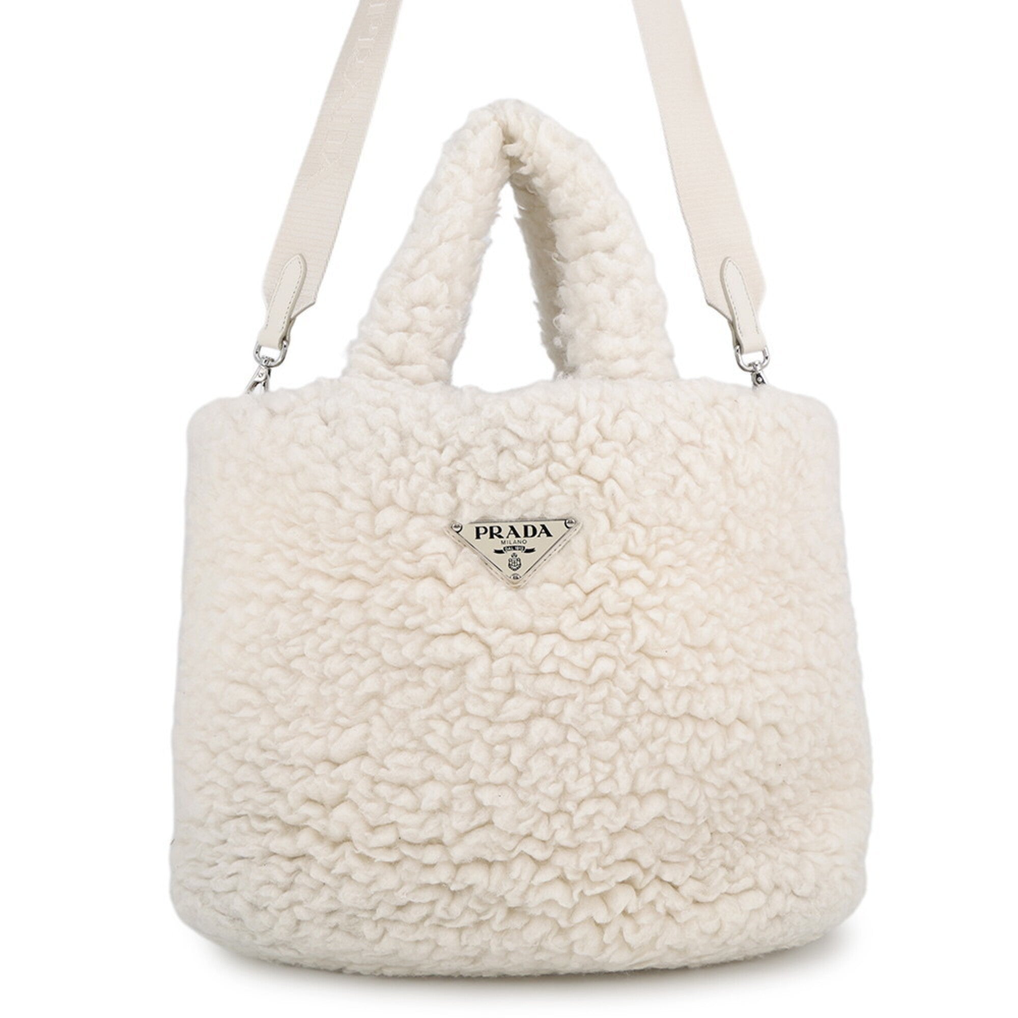 Prada White Cashmere Wool Handbag Tote Bag (Pre-Owned)
