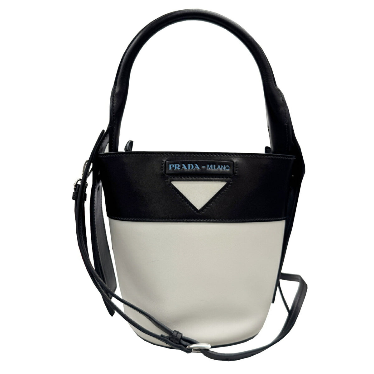 Prada Black White Leather Handbag Shoulder Bag (Pre-Owned)