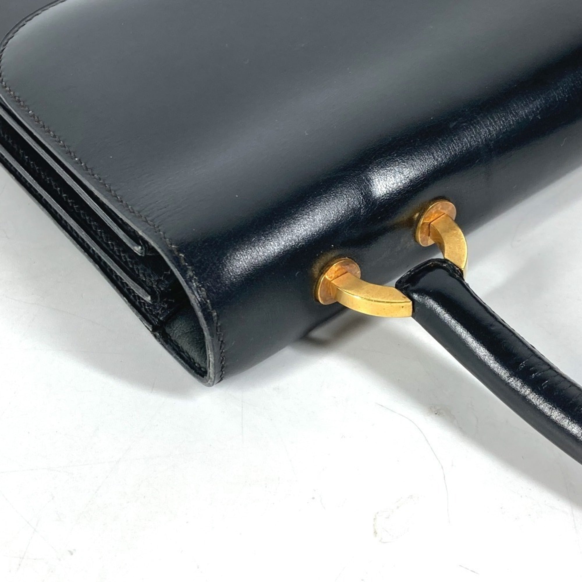 Hermes Black Box Calf Leather Handbag Shoulder Bag (Pre-Owned)