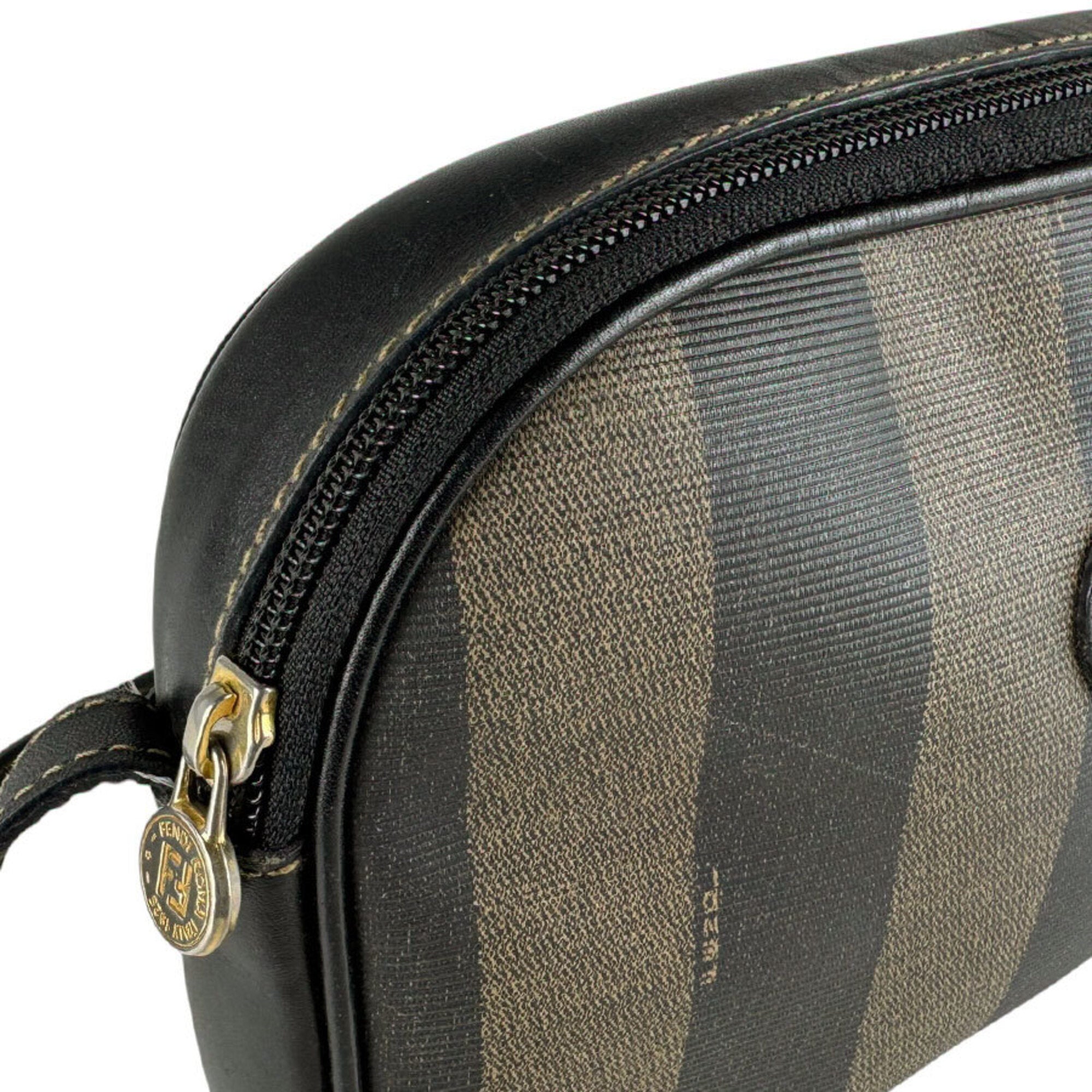 Fendi Black Brown Coated Canvas Shoulder Bag (Pre-Owned)