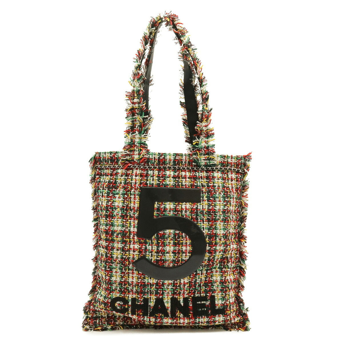 Chanel No.5 Black Multi-Color Tweed Patent Leather Shoulder Bag Tote Bag (Pre-Owned)